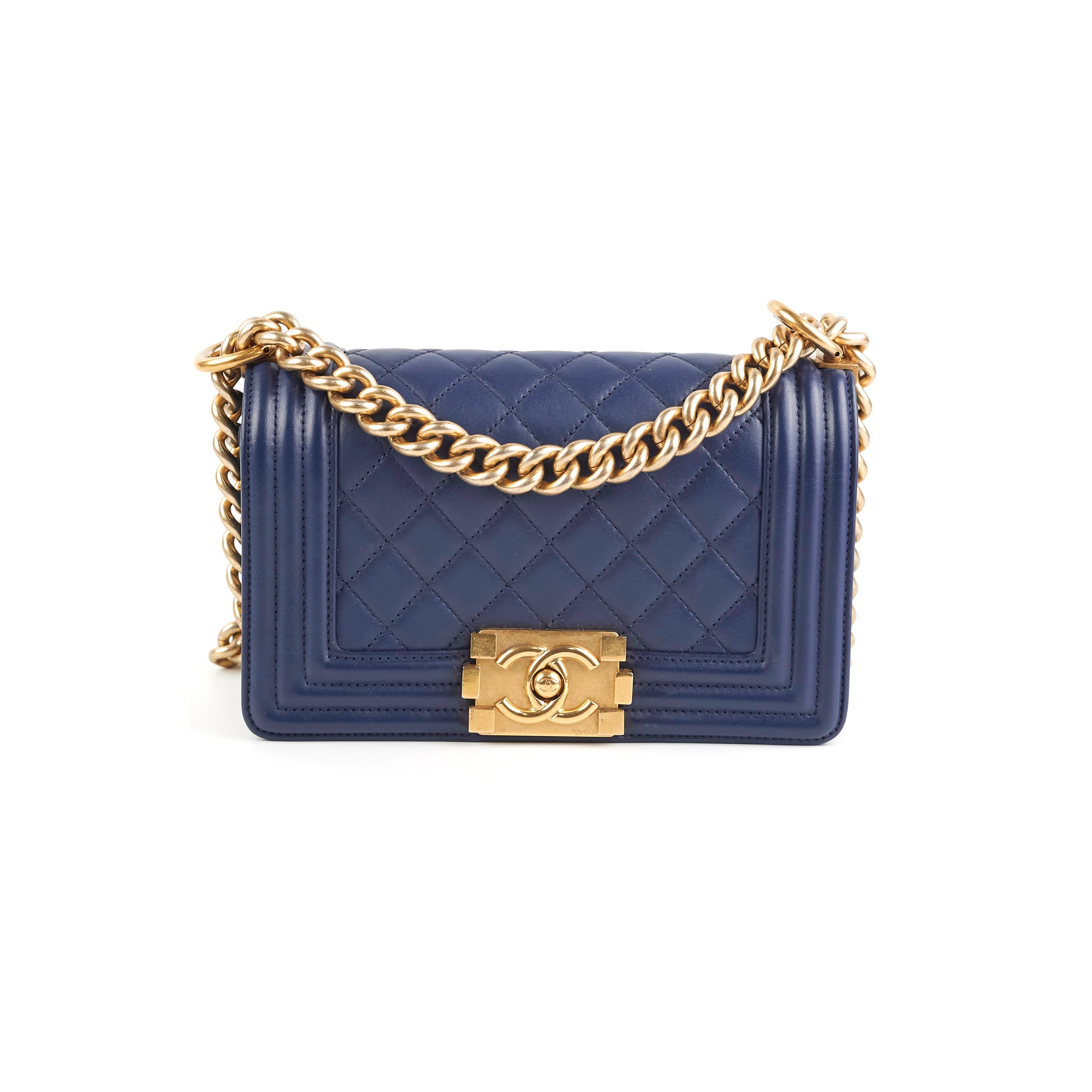 Chanel Boy Small Blue Leather Quilted Shoulder Bag - Luxury Designer Handbag for Women, Perfect for Date Night & Evening Events
