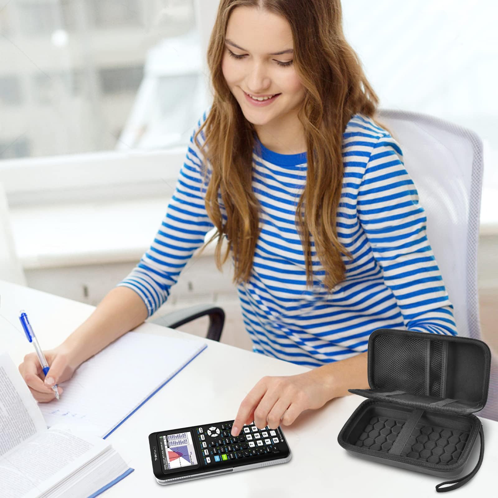 Premium Graphing Calculator Case for Texas Instruments TI-84 Plus/TI-83 Plus CE - Protective Storage Holder with Mesh Pockets for USB Cables, Pens, Pencils & School Supplies - Perfect for Classroom, Exams & STEM Learning (Box Only)