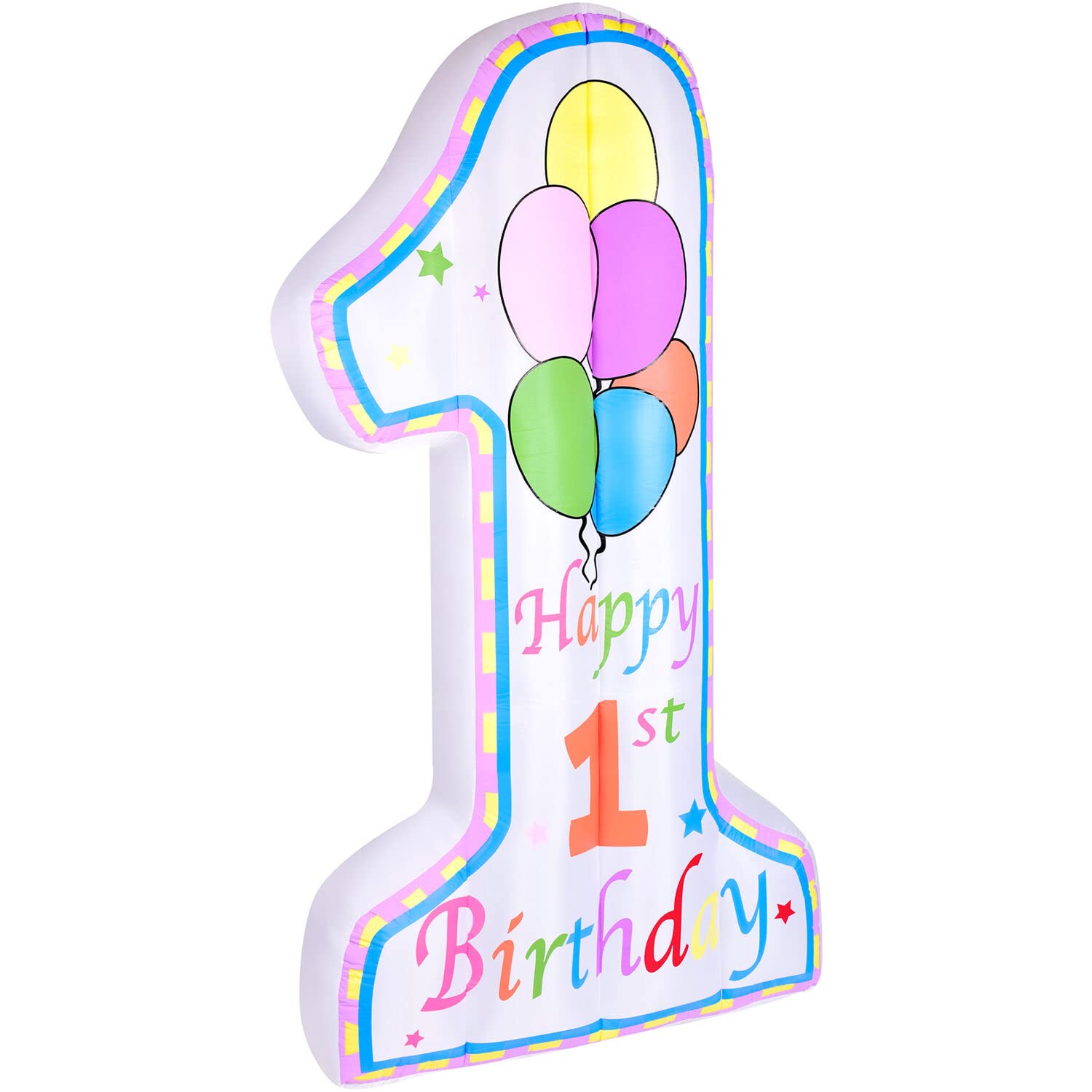 Fraser Hill Farm 8-Ft First Birthday Inflatable with LED Lights & Storage Bag - Baby's 1st Birthday Party Decorations for Outdoor & Indoor Celebrations - Perfect for Milestone Birthdays, Backyard Parties, and Festive Events