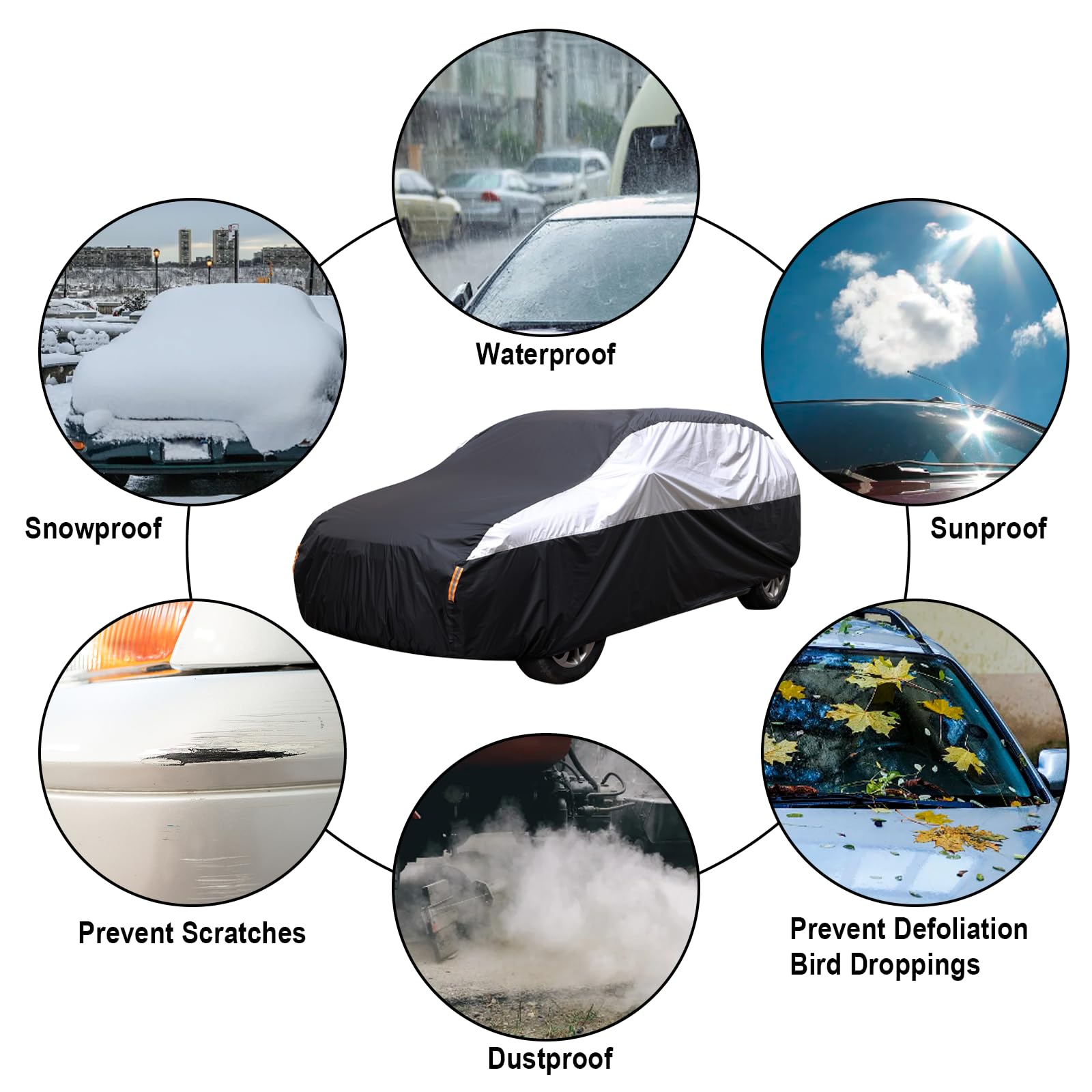 Waterproof All-Weather Car Cover for Toyota RAV4 SUV (Fits Up to 179 Inches) - Black & Silver UV Protection Outdoor Vehicle Cover | Perfect for Parking, Travel & Long-Term Storage