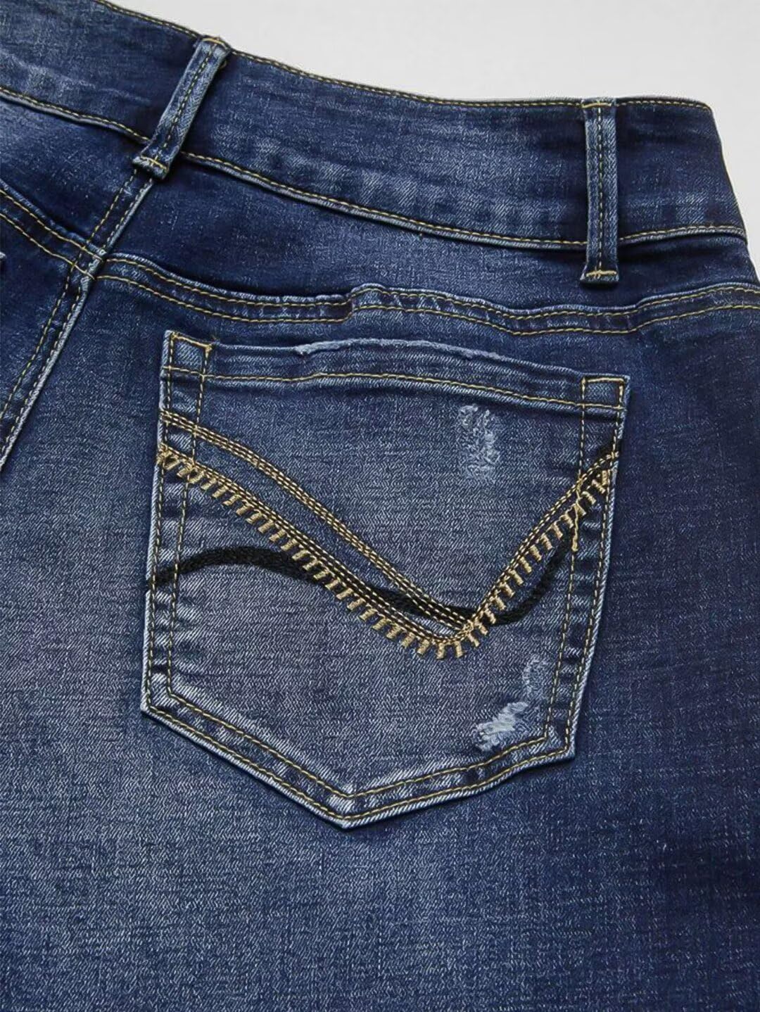 Flamingals Women's Low Rise Straight Leg Stretchy Ripped Raw Hem Denim Jeans - Casual Comfort for Everyday Wear, Date Night & Weekend Outings