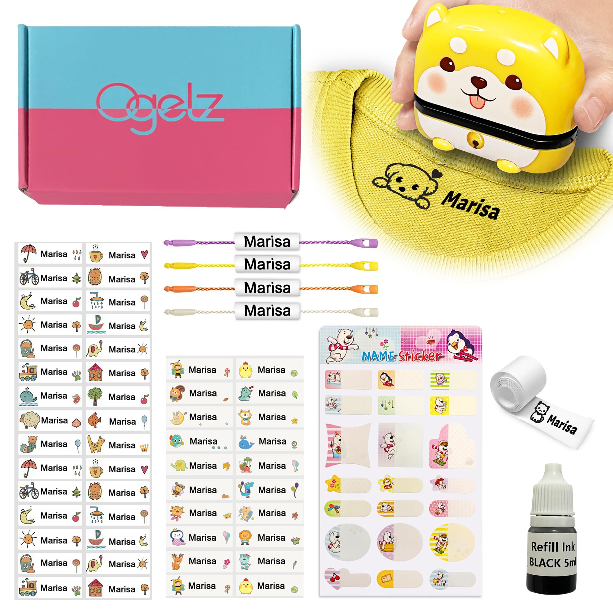 Personalized Name Stamp for Kids Clothes - Custom Washable & Dryer Safe Clothing Labels - Daycare, Preschool & Nursing Home Essentials - Cute Animal Design (Lovely Dog) - Perfect for Organizing Baby Clothes & School Uniforms