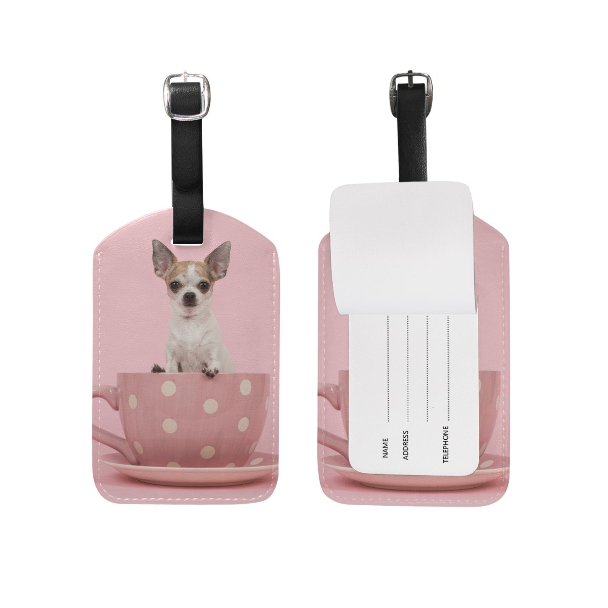ALAZA Chihuahua Dog in Cup Luggage Tag - PU Leather Suitcase Label for Travel Bags, Backpacks & Carry-Ons - Perfect for Pet Lovers & Frequent Flyers