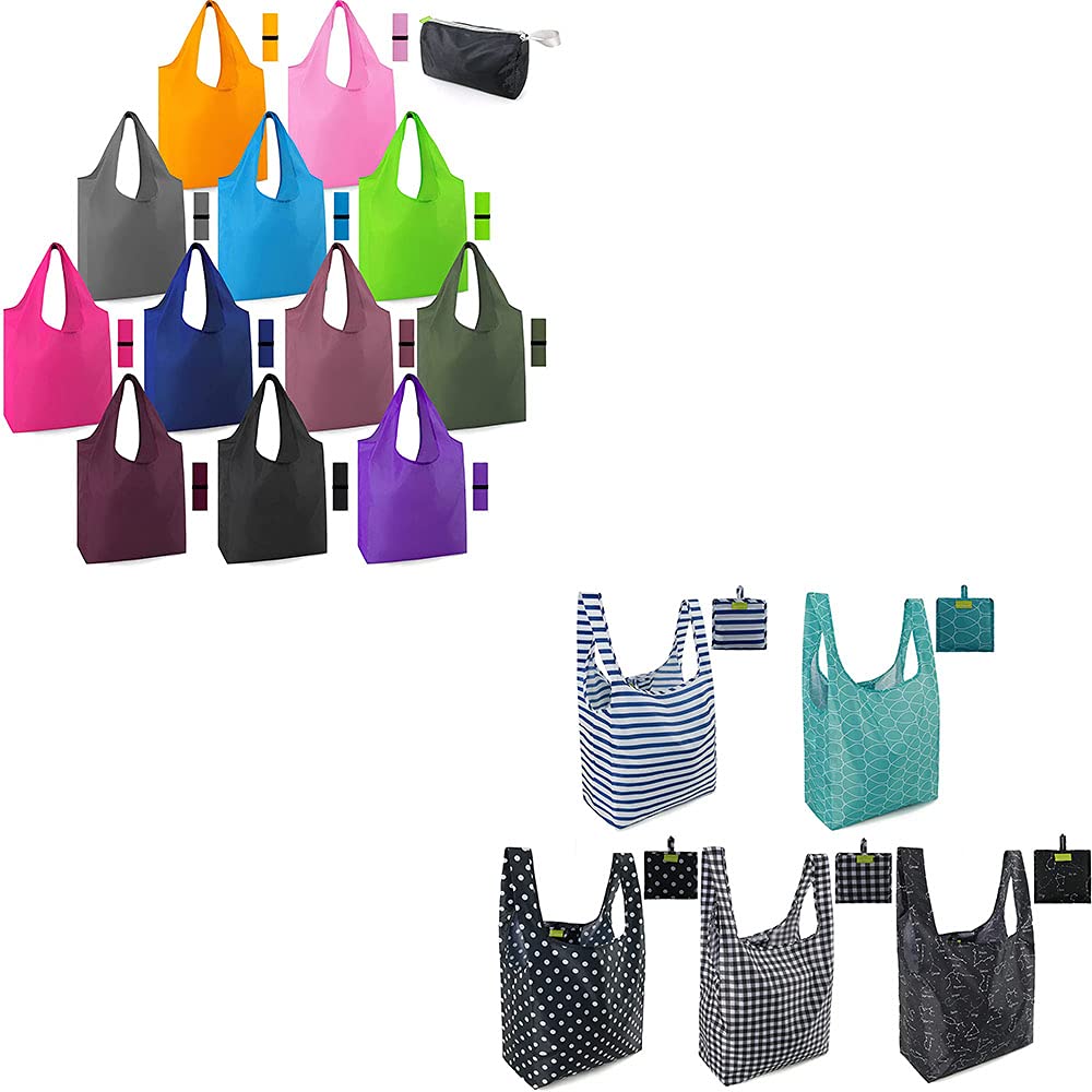 **BeeGreen Navy Blue Reusable Grocery Bags Set of 5 – Lightweight, Sturdy Ripstop Fabric, Washable & Foldable Eco-Friendly Shopping Bags for Groceries, Travel & Beach**