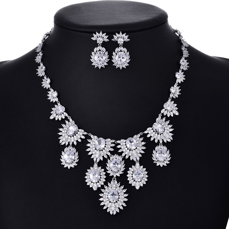Stunning Colorful Zircon Earrings & Necklace Set for Women - Elegant Bridal Wedding Jewelry Accessories - Perfect for Weddings, Parties, and Special Occasions