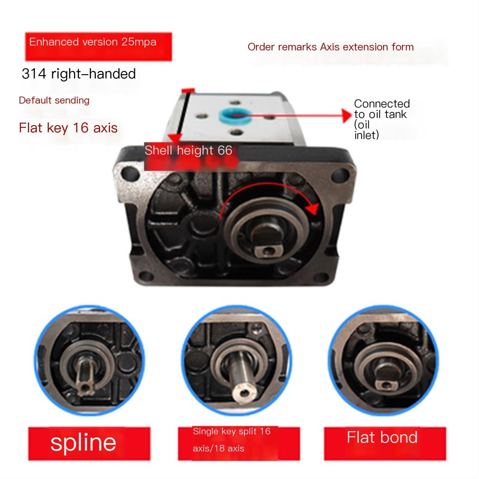 High Pressure Hydraulic Gear Pump CBN-F310/314/316/20/25 - Small Oil Pump Head for Industrial Machinery, Construction Equipment & Agricultural Use - MINGPING CBT/CBN-G314 Spline Size