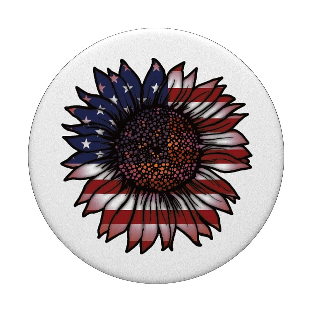 American Flag Sunflower PopSockets Swappable PopGrip - Patriotic 4th of July Phone Grip & Stand for iPhone, Samsung - Perfect for Summer BBQs, Parades and Independence Day Celebrations