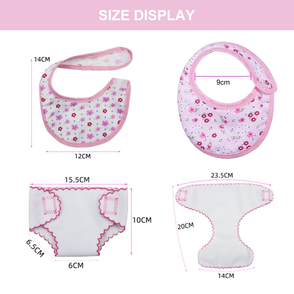 Baby Doll Diapers, 4-Piece Doll Accessories Set - Washable Bib, Sticky Diapers, Pacifier - Reusable Feeding & Care Toys for Kids - Perfect for Pretend Play, Role-Playing & Nursery Decor