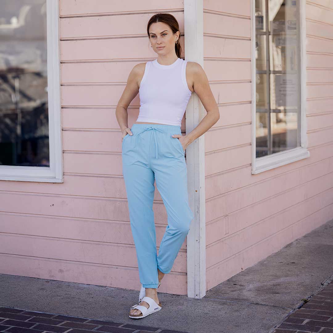 Everywhere Joggers for Women - Soft Stretch Aqua Blue Lounge Pants | Comfortable Casual Wear for Running, Yoga & Home Relaxation