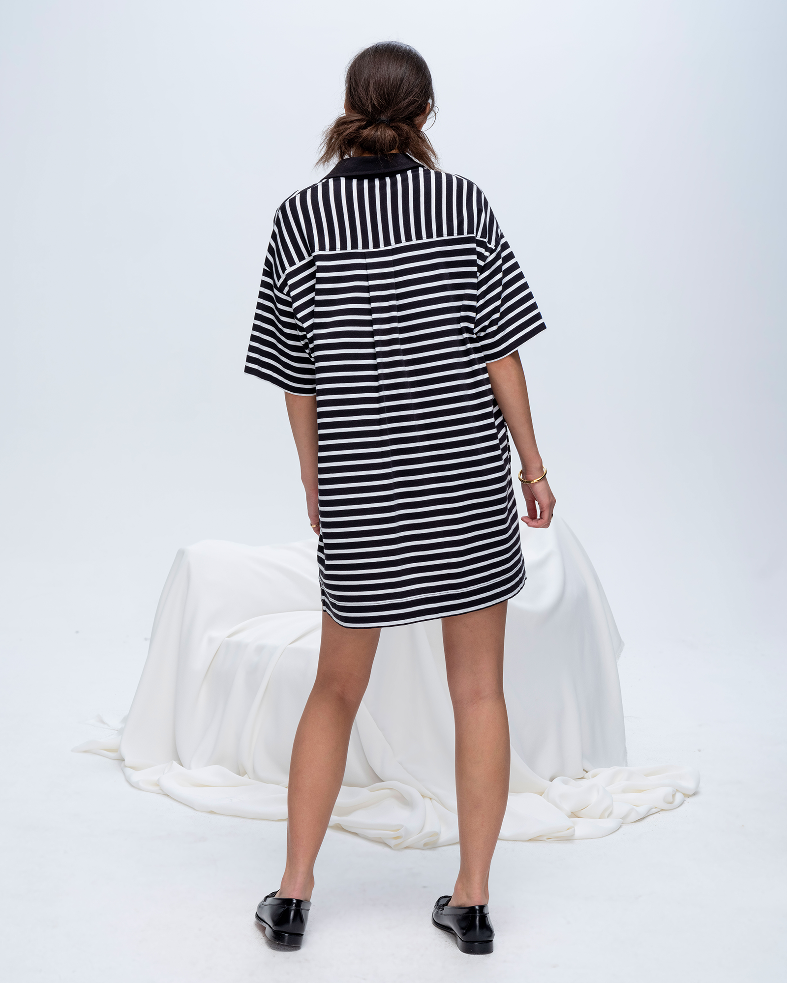 Stripe Classic Jersey Short Sleeve Polo Dress for Women - Black & White - Casual Summer Outfit, Golf Wear, Office Attire
