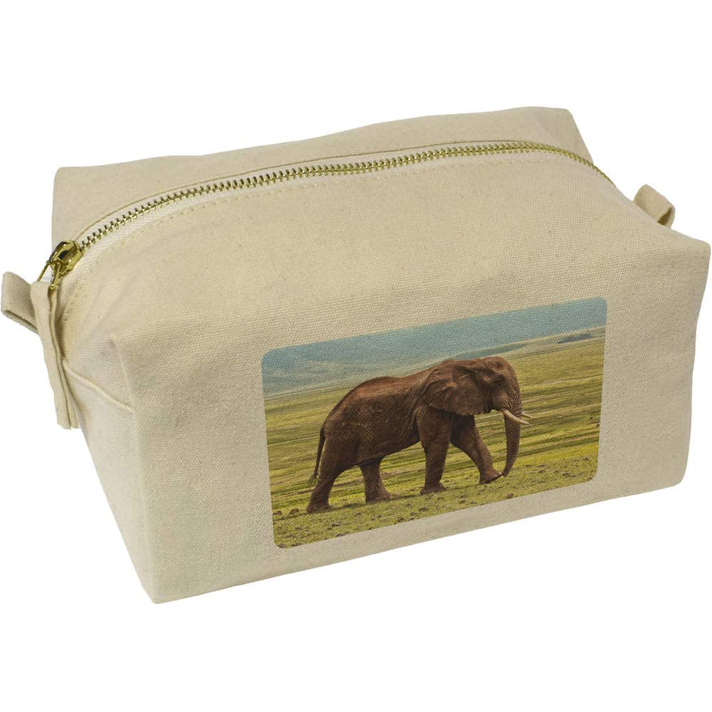 Azeeda Elephant Print Canvas Wash Bag & Makeup Pouch - Travel Toiletry Organizer for Women, Perfect for Gym, Beach Trips and Weekend Getaways (CS00013752)