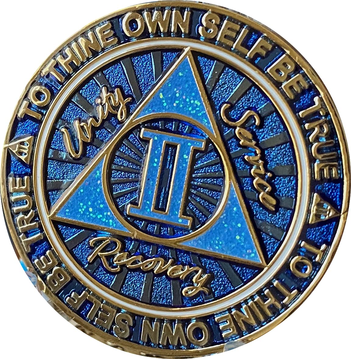 2 Year AA Medallion - Cosmic Blue Glitter Gold Plated Chip for Recovery & Sobriety - Perfect for 12-Step Meetings, Anniversary Gifts & Spiritual Support