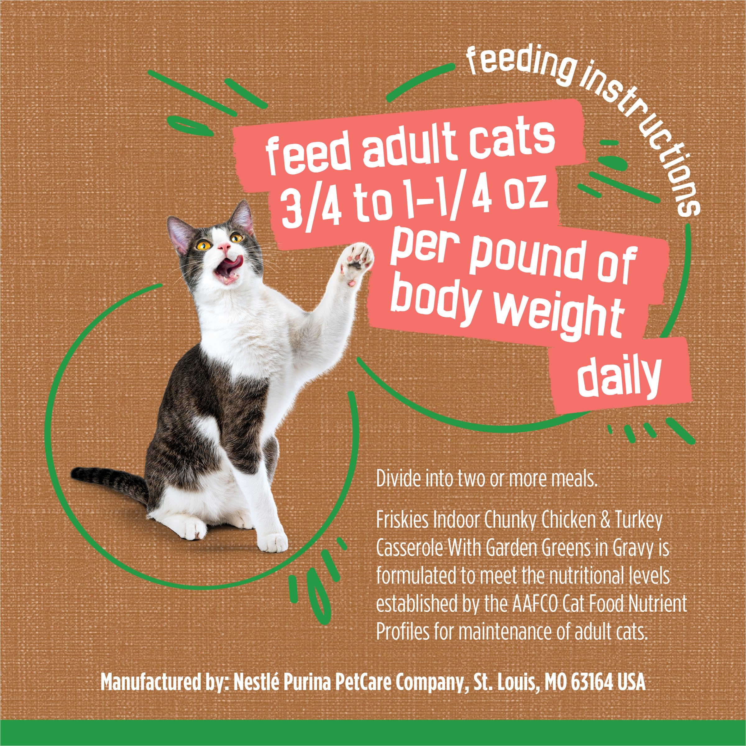 Purina Friskies Indoor Cat Food - Chunky Chicken & Turkey Casserole with Garden Greens in Gravy - 24 Pack (5.5 Oz Cans) - High Protein Wet Cat Food for Adult & Senior Cats - Perfect for Indoor Cats with Sensitive Stomachs