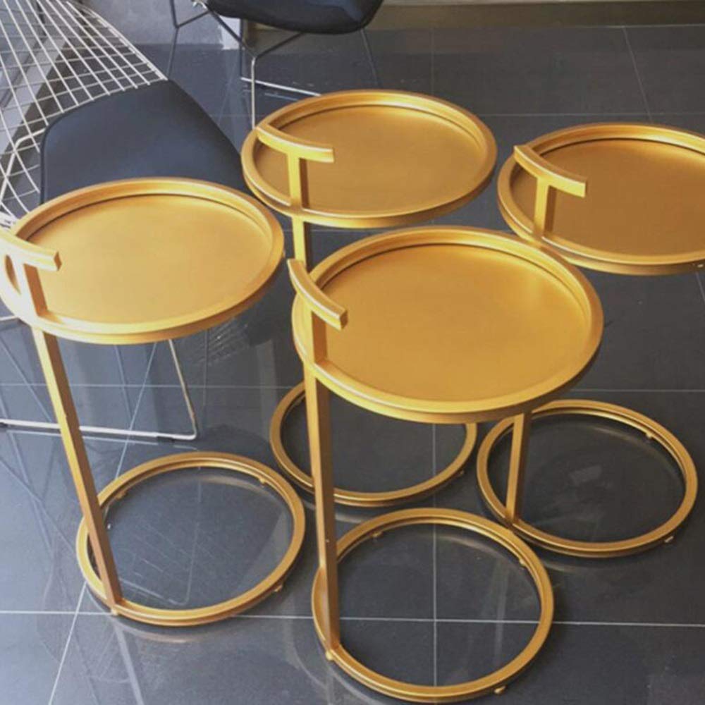 Gold Round Bistro Side Table with Tray - 15.74