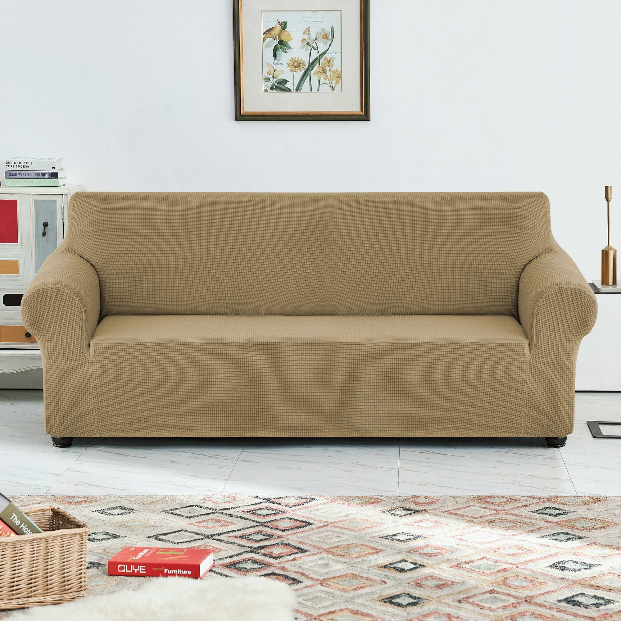 Waterproof Stretch Sofa Slipcover - Soft Elastic Furniture Protector for Couches, Kids & Pets - Light Brown XL Size | Perfect for Living Room, Family Gatherings & Pet-Friendly Homes