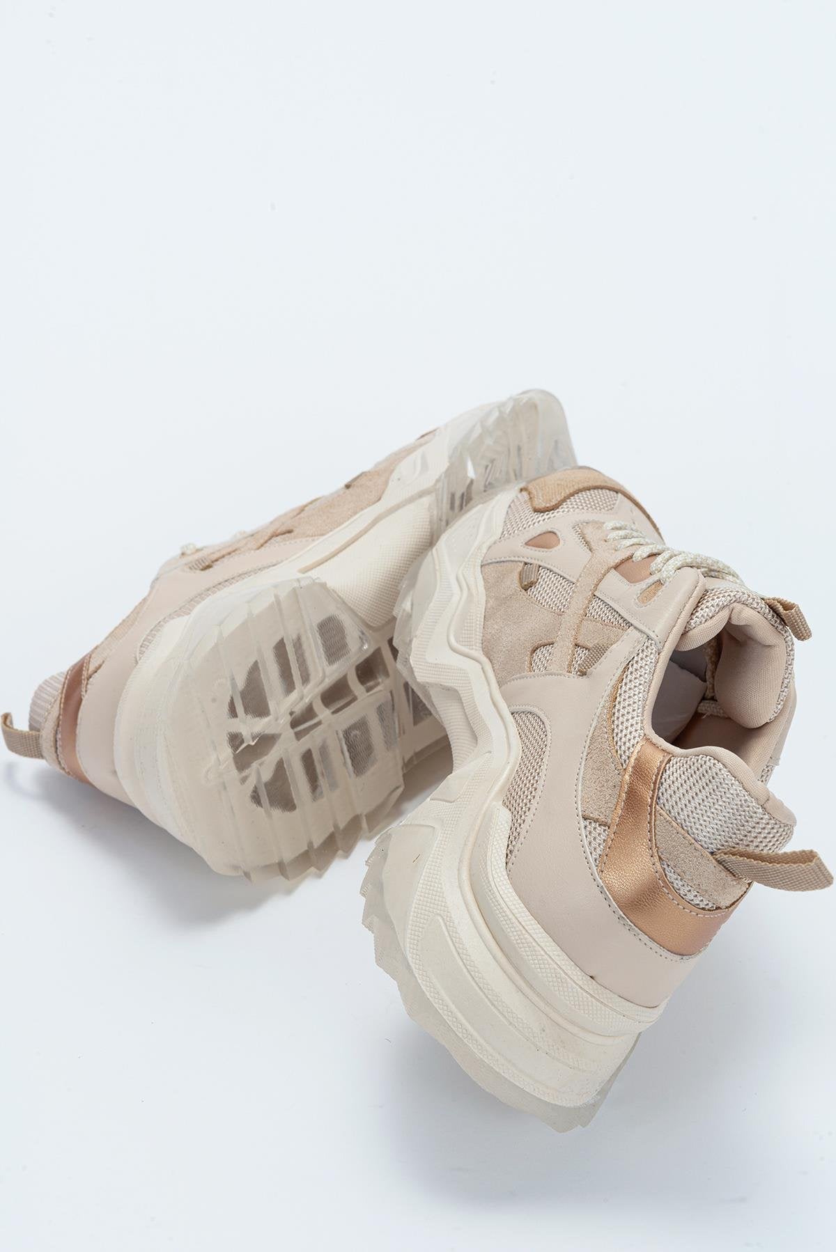 Loretta Beige Platform Sneakers for Women - Chunky Comfortable Fashion Sneakers for Casual Wear & Street Style