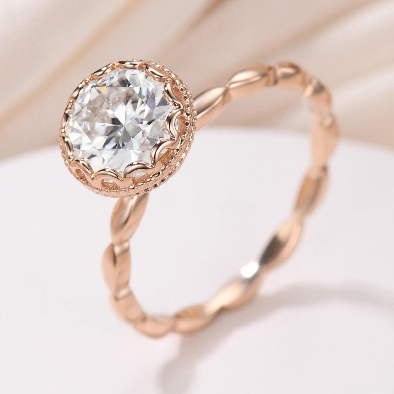 1.2 Carat Art Deco Moissanite Engagement Ring - Round Cut Rose Gold Wedding Band for Women - Perfect for Proposals, Anniversaries & Bridal Jewelry