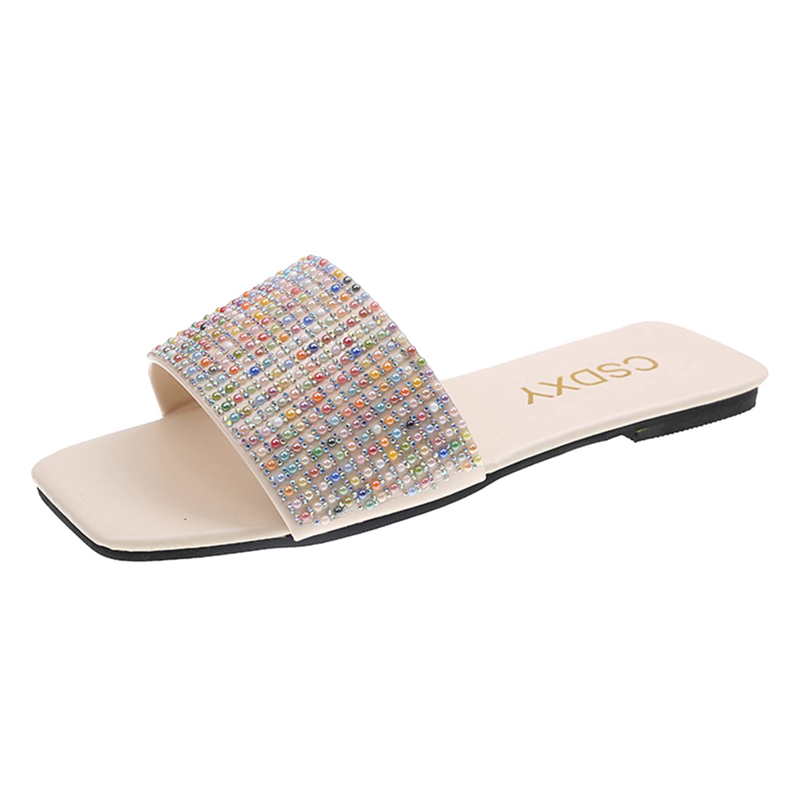 Sparkly Women's Flat Sandals - Rhinestone Flip Flops for Beach & Bathroom