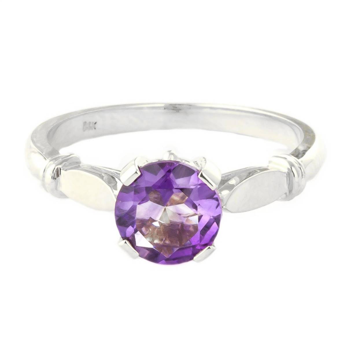 1.15 Carat 14K Solid White Gold Solitaire Ring with Purple Amethyst Gemstone - Elegant Engagement, Wedding & Anniversary Jewelry Gift for Women