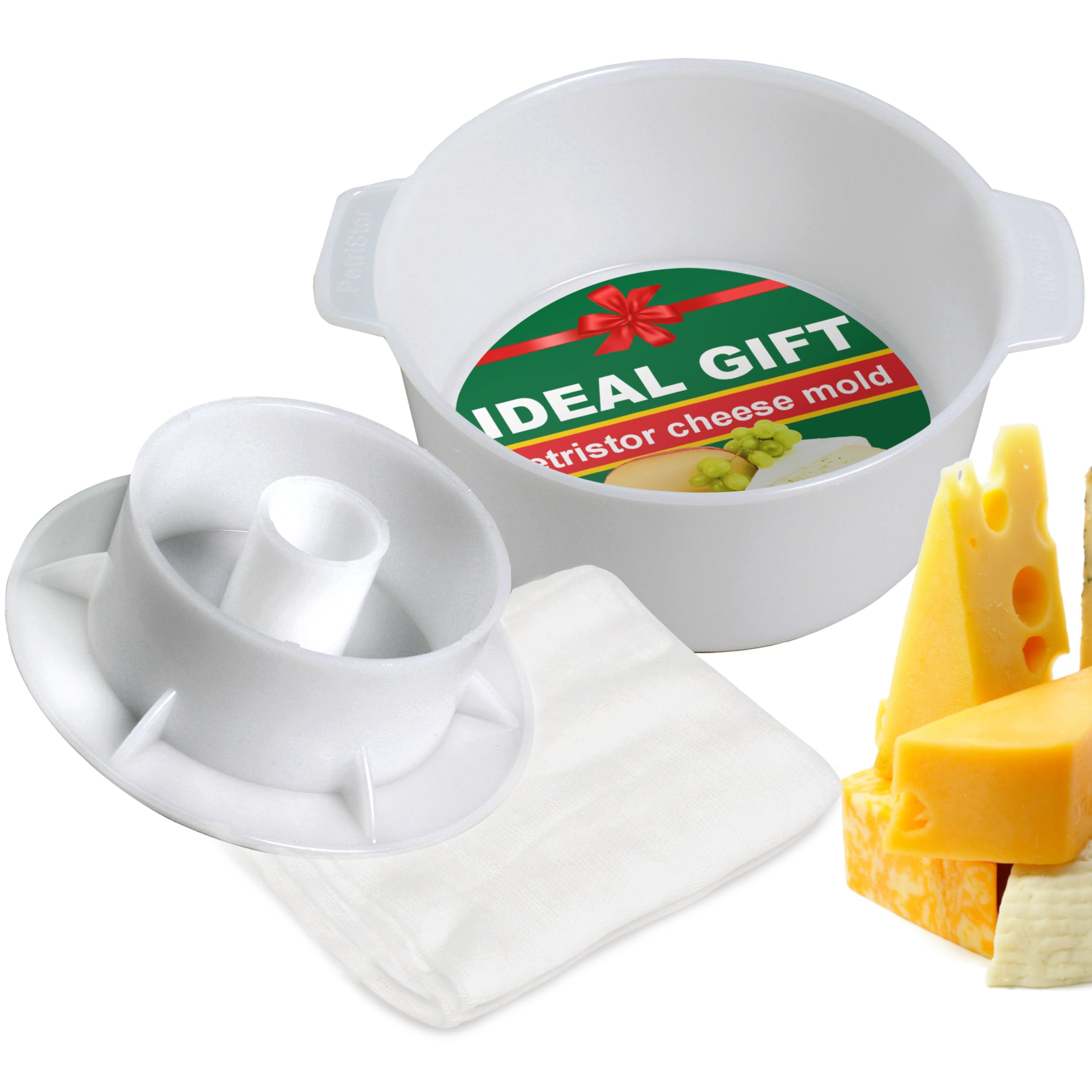 PetriStor 1.3QT Cheese Making Kit - Stainless Steel Cheese Mold with Follower Piston & Cheesecloth for Homemade Paneer, Cheddar & Artisan Cheeses | Perfect for DIY Cheese Press, Cheese Form Mold & Cheese Making Basket | Ideal for Home Cheesemaking, Gifts & Culinary Classes