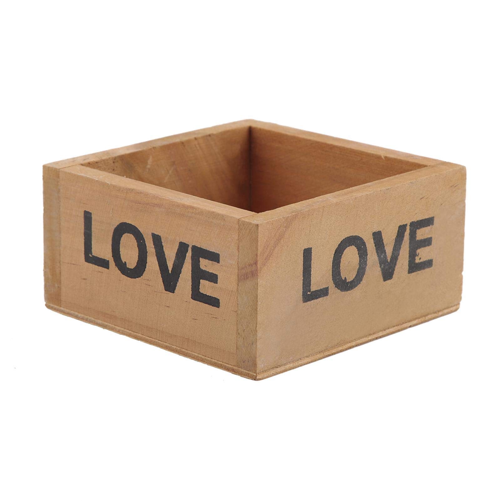 Vintage Distressed Wooden Succulent Planter Box - Natural Square Flower Pot for Plants, Mini Decorative Wood Box for Home & Office Decor, Pencil Holder - Perfect for Indoor Plants, Succulents, and Desk Organization