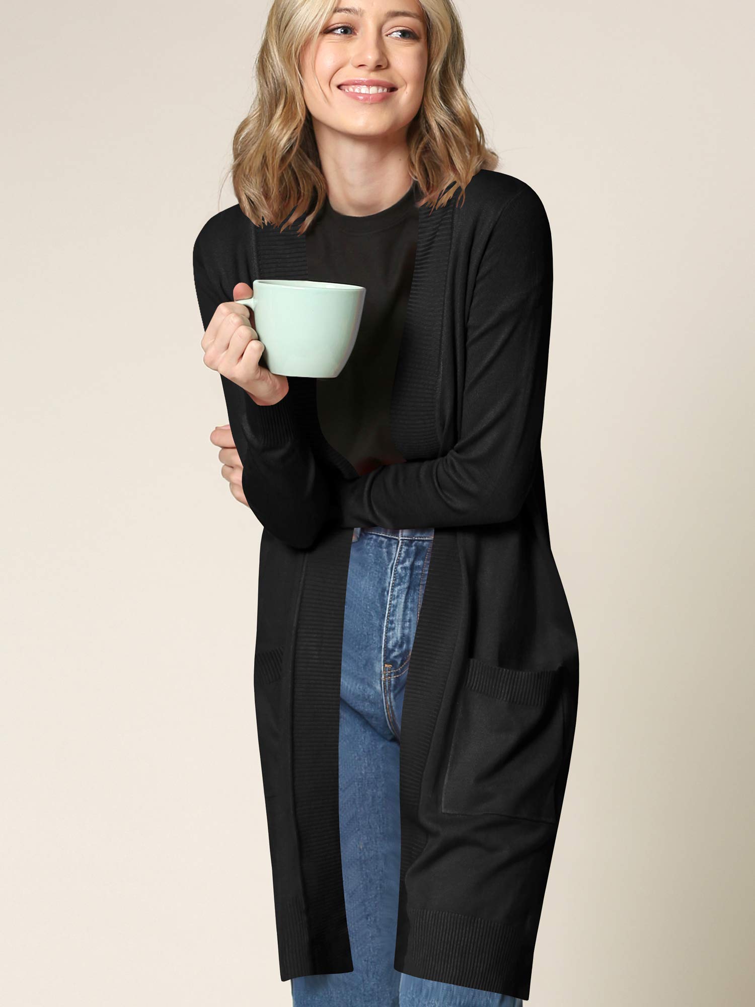 Johnny Women's Open Front Long Sleeve Knit Cardigan Sweater with Pockets - Cozy Casual Wear for Fall & Winter, Perfect for Office, Lounge and Coffee Dates