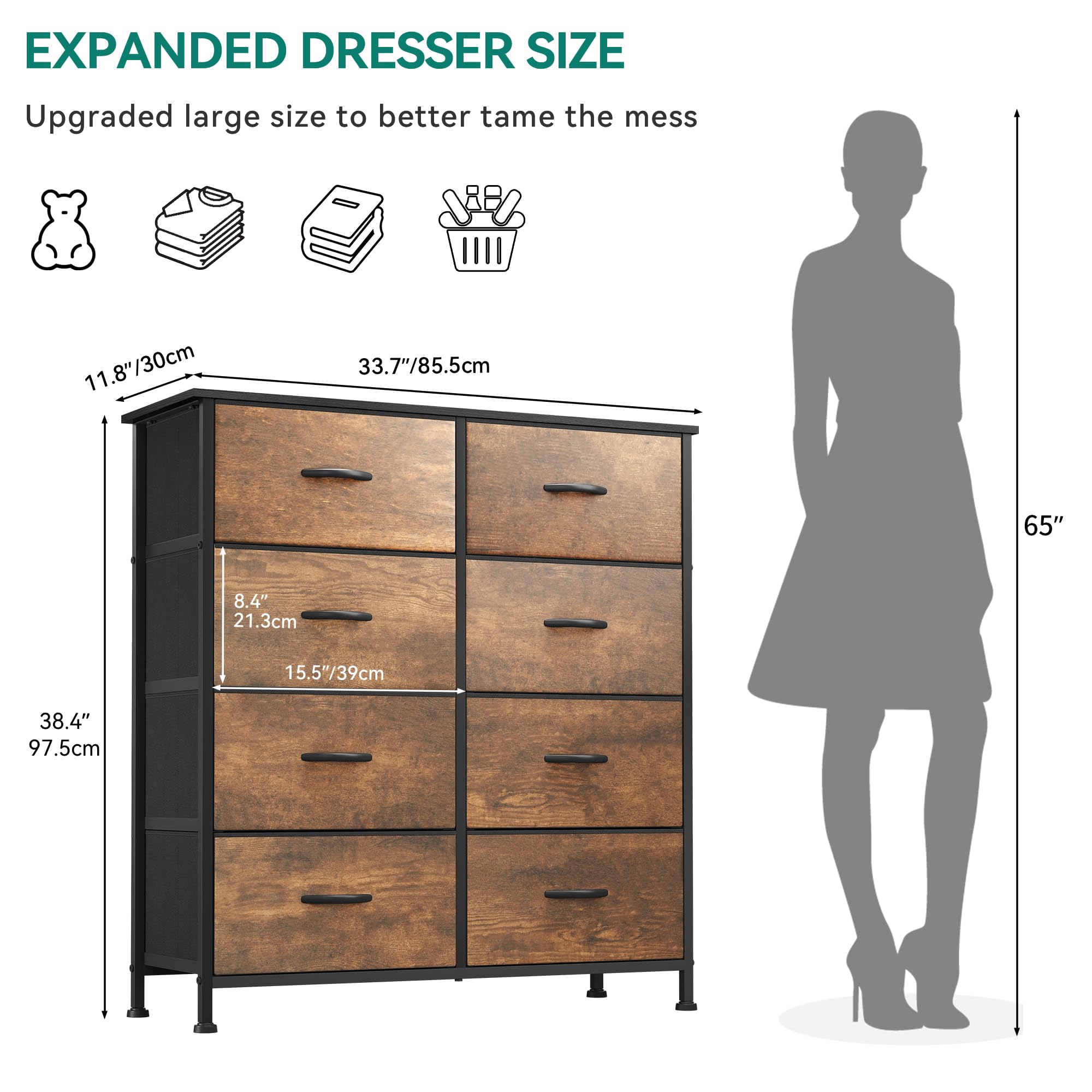 YITAHOME 8-Drawer Fabric Dresser - Tall Storage Tower for Bedroom, Closet & Living Room | Rustic Chest of Drawers with Organizer | Perfect for Small Spaces, Dorm Rooms & Apartment Storage Solutions