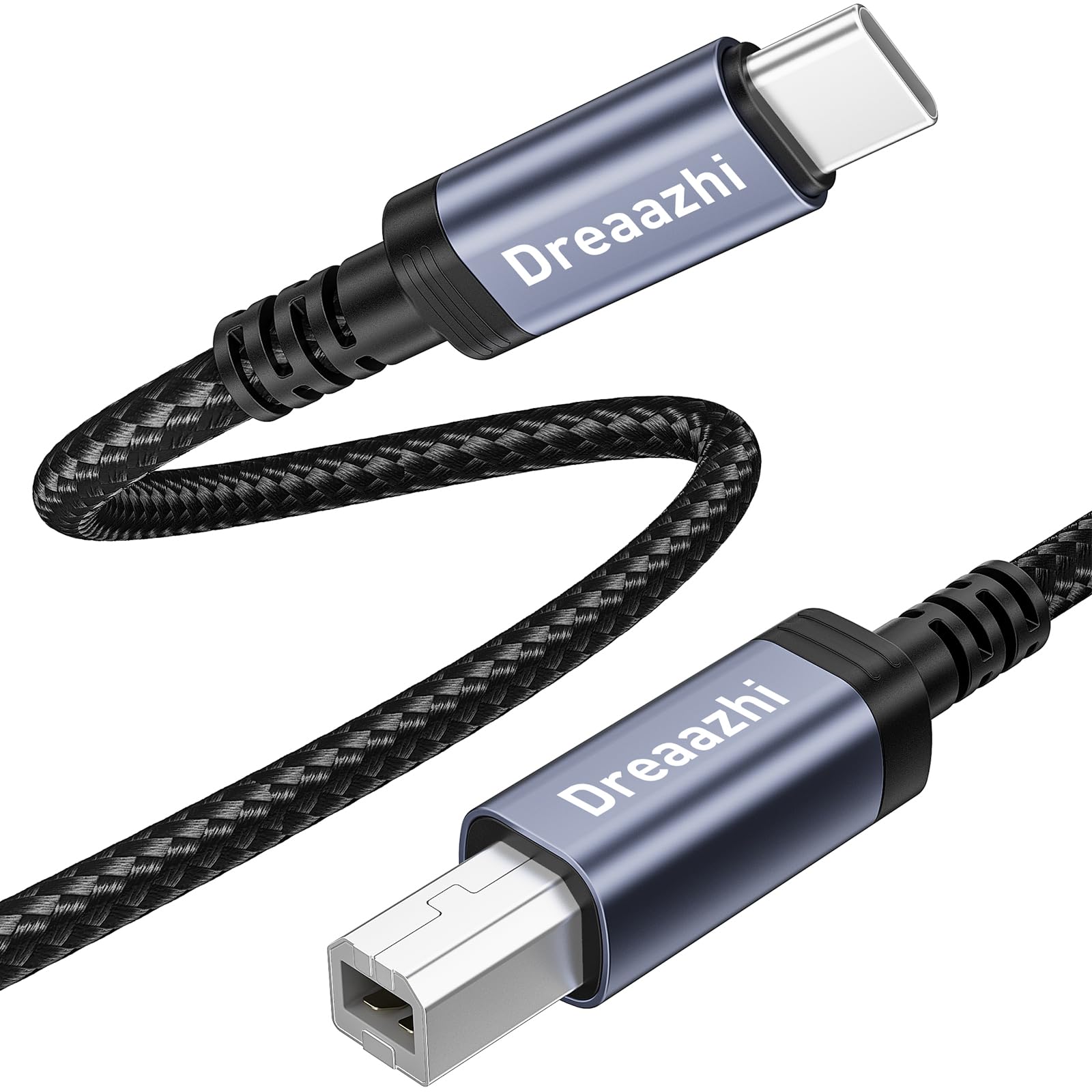 Dreaazhi USB C to USB B Printer Cable 2M/6.6ft - Braided Nylon Fast Charging & Data Sync Cable Compatible with HP, Epson, Canon, Lexmark Printers & Scanners - Works with MacBook Pro/Air, iMac, XPS, ASUS, Lenovo Computers | Home Office & Small Business Printing Solution