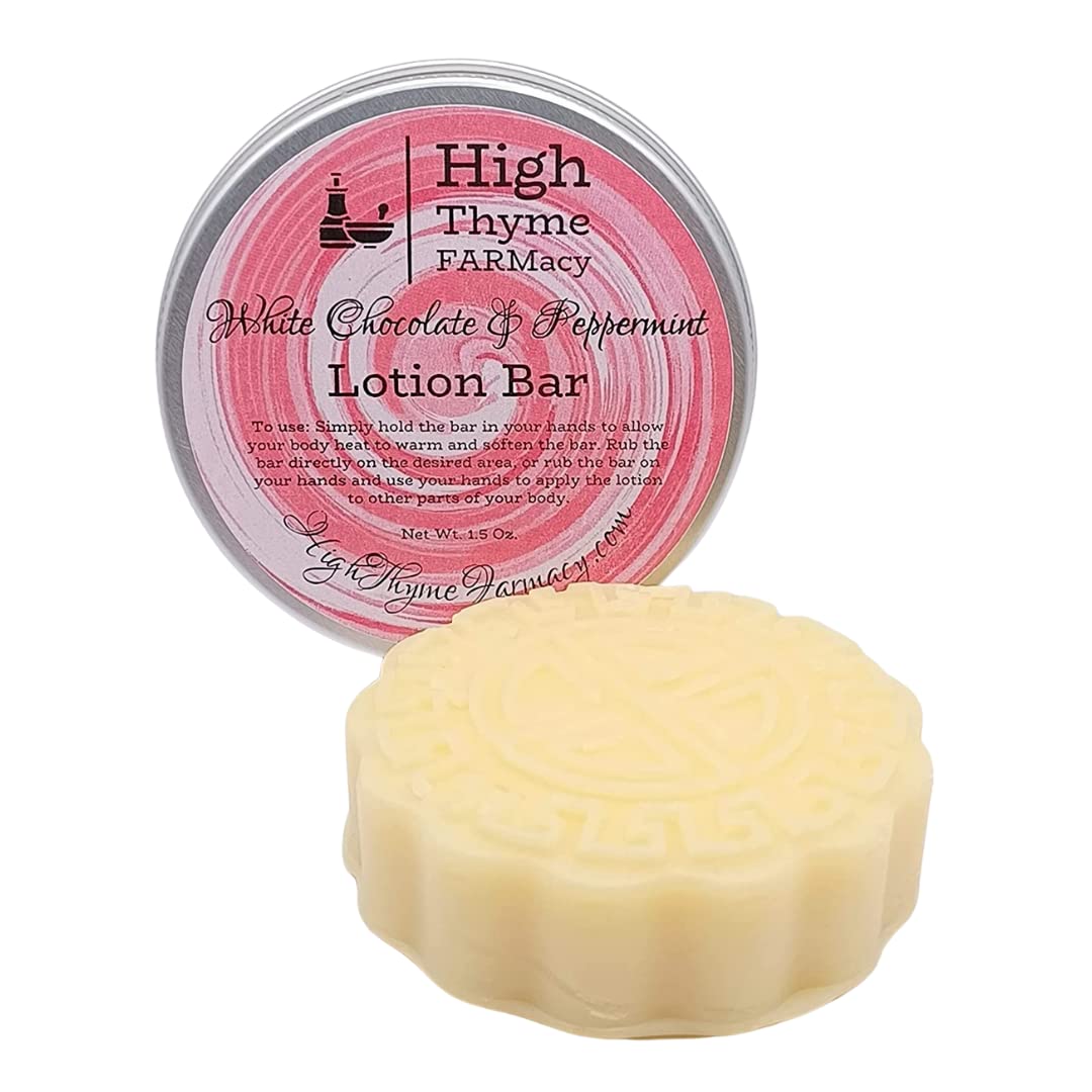 White Chocolate & Peppermint Moisturizing Lotion Bar 1.5oz - Hydrating Waterless Solid Lotion for Dry Skin - Perfect for Handbags, Travel & Winter Skincare