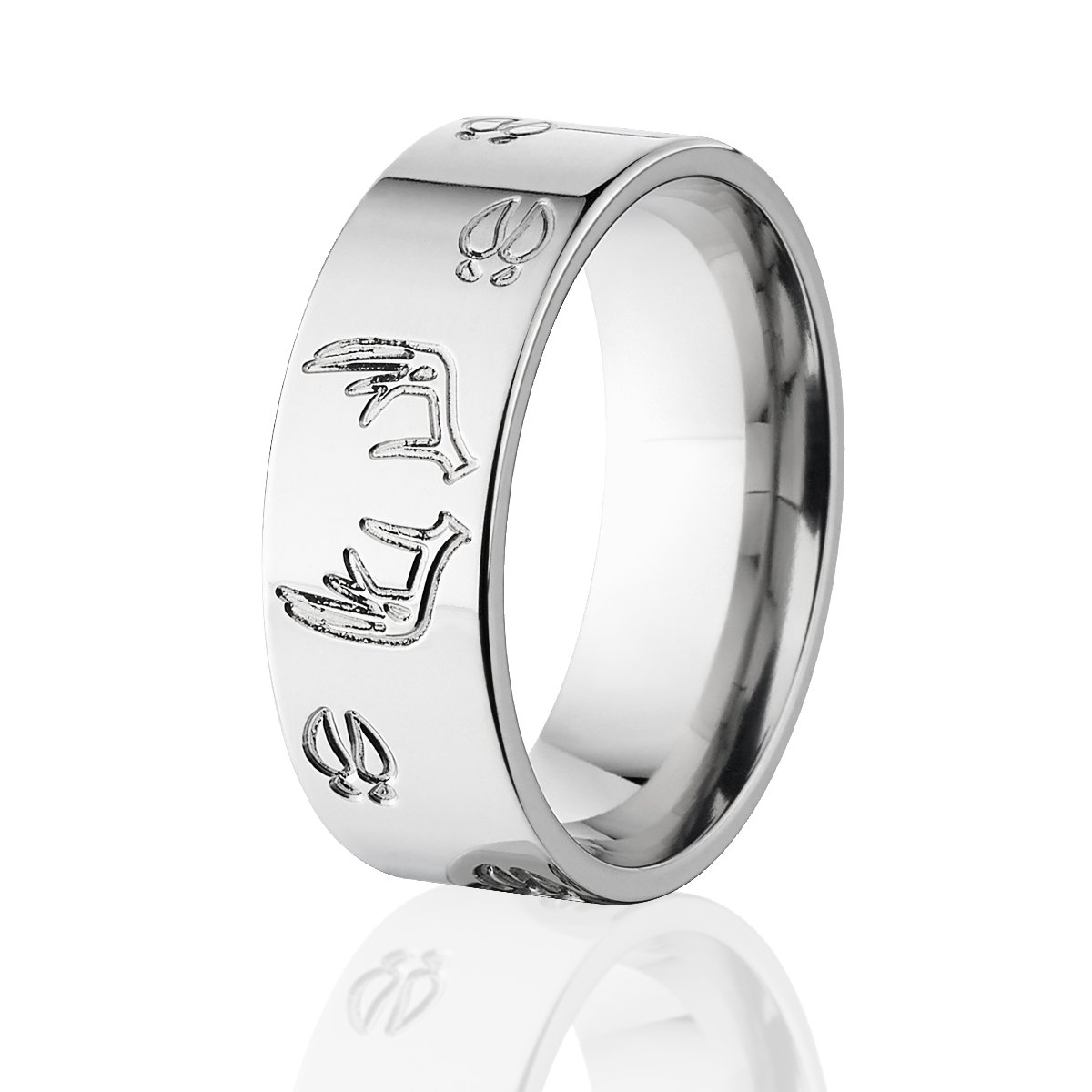 **Deer Track Titanium Ring with Antler Design - Durable Outdoor Jewelry for Men, Hunting & Wedding Band - USA Made - Perfect for Camping, Hiking & Nature Lovers**