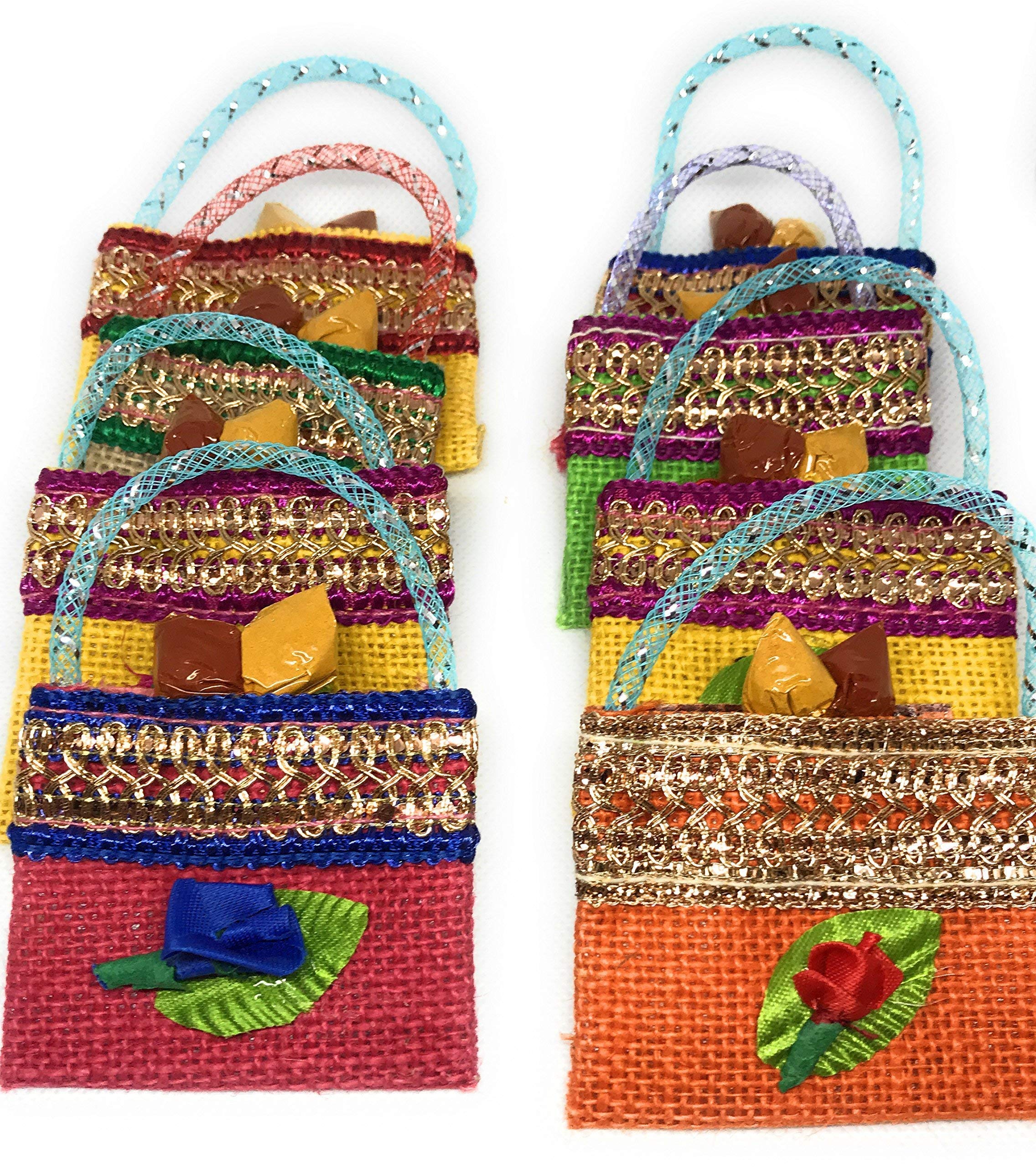 10 Pack Handmade Jute Bags for Haldi Kumkum Ceremony - Eco-Friendly Decorative Gift Pouches for Indian Wedding Rituals, Pooja & Festive Celebrations