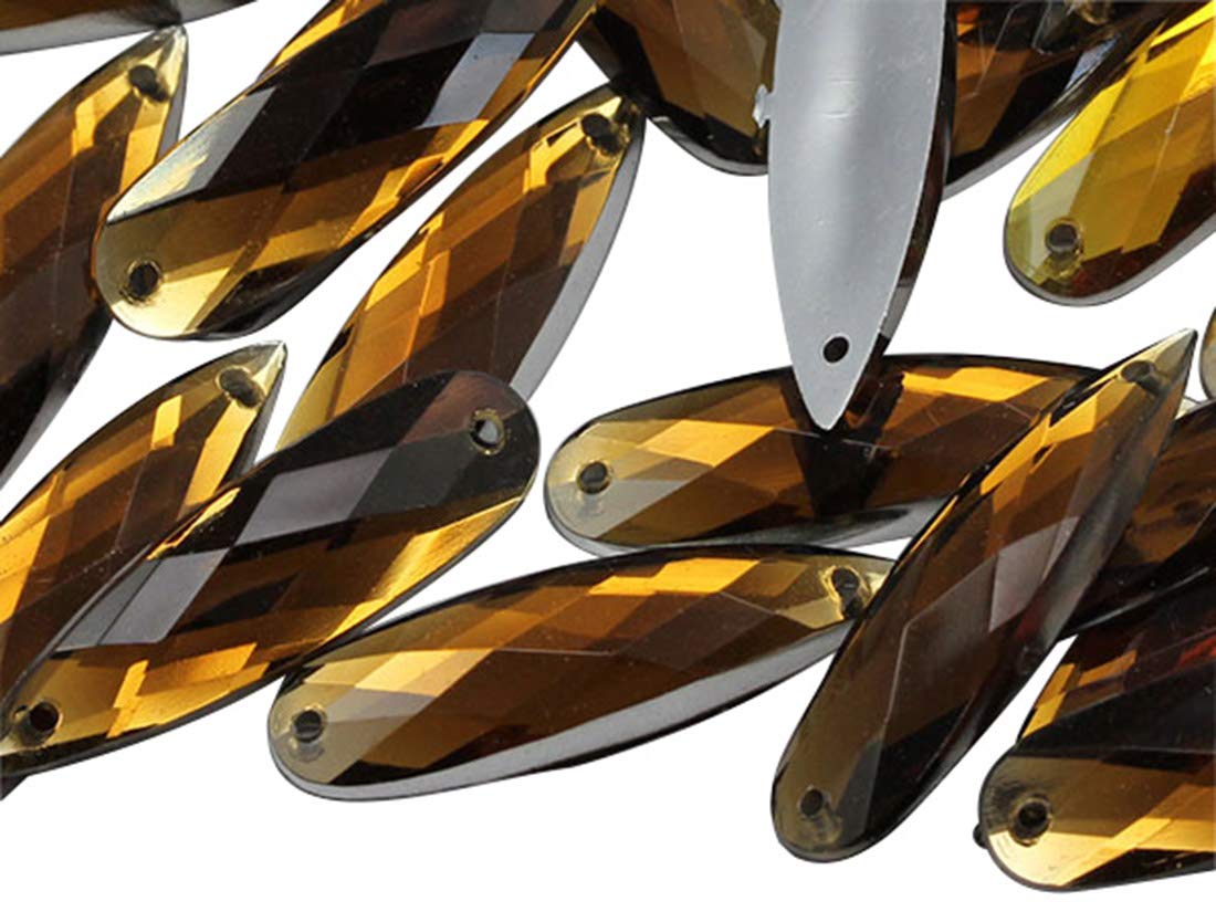 Allstarco 28x8mm Brown Smokey Topaz CH25 Flat Back Teardrop Sew On Beads - 30pcs Acrylic Rhinestones with Holes for DIY Crafts, Sewing, Clothing Embellishments, Costume Cosplay - Perfect for Jewelry Making, Scrapbooking & Home Decor