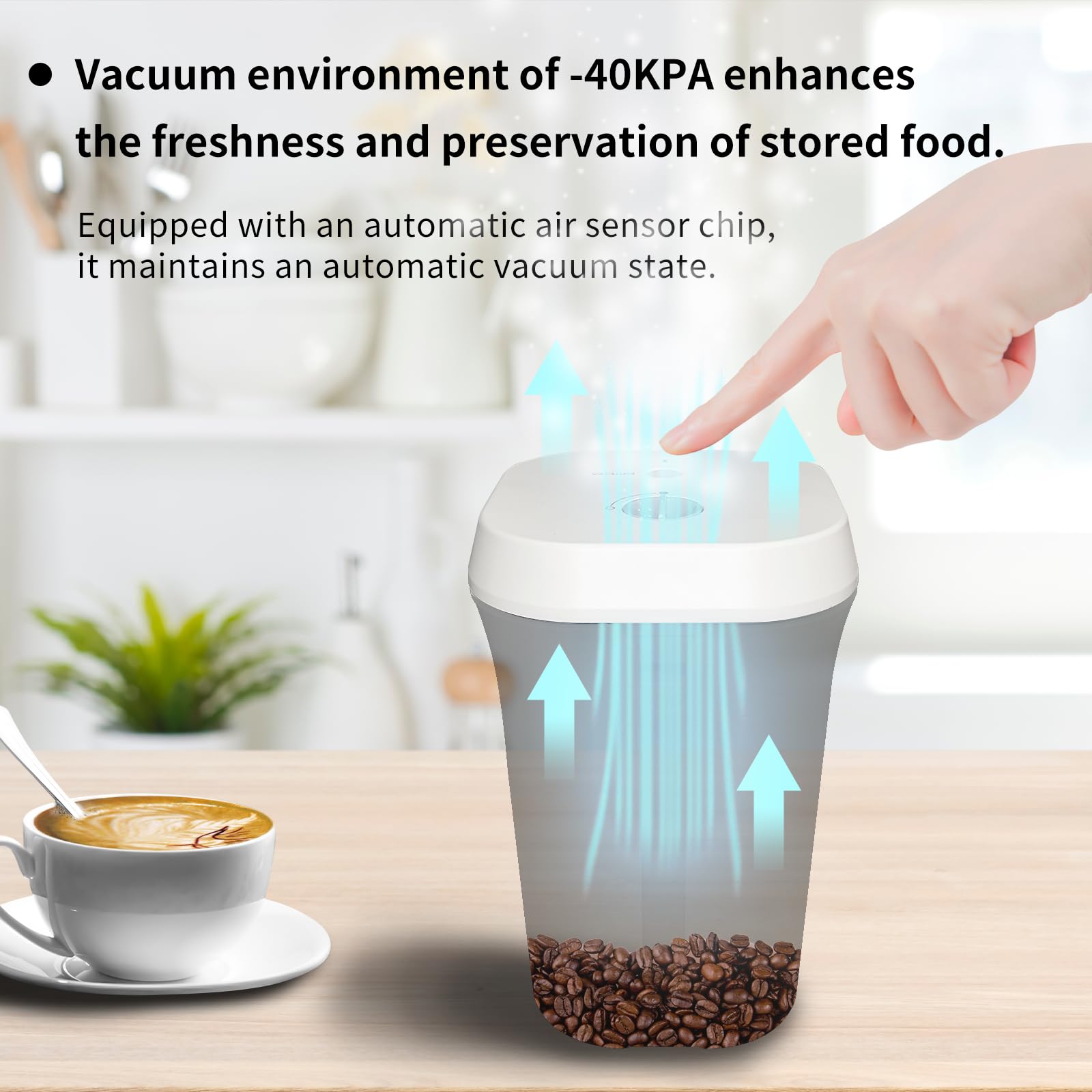 Automatic Vacuum Coffee Canister & Food Storage Container - 1L Capacity, One-Touch Button Operation for Coffee Beans & Dry Foods, Smart Vacuum Seal Technology to Preserve Freshness | Ideal for Kitchen, Pantry & Coffee Station Organization