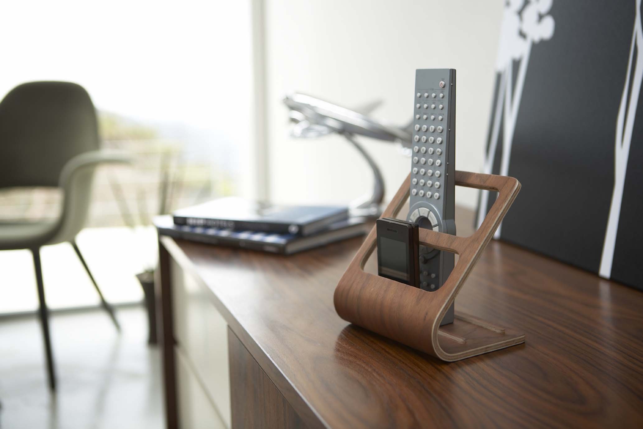 Yamazaki Home Remote Control Holder - Walnut Wood Storage Caddy for TV Remotes, No Assembly Required | Perfect for Living Room, Bedroom & Home Theater Organization