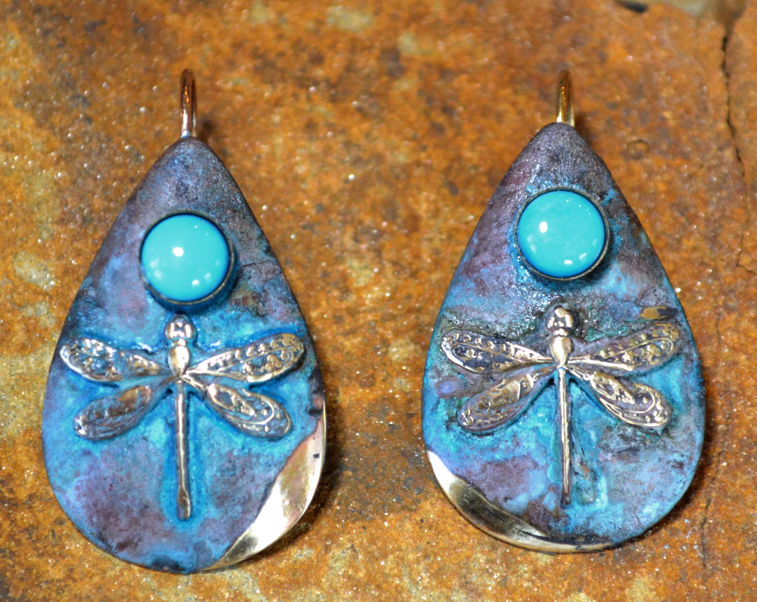 Genuine Turquoise Dragonfly Teardrop Earrings - Handcrafted in USA - Boho Jewelry for Women, Perfect for Weddings & Everyday Wear