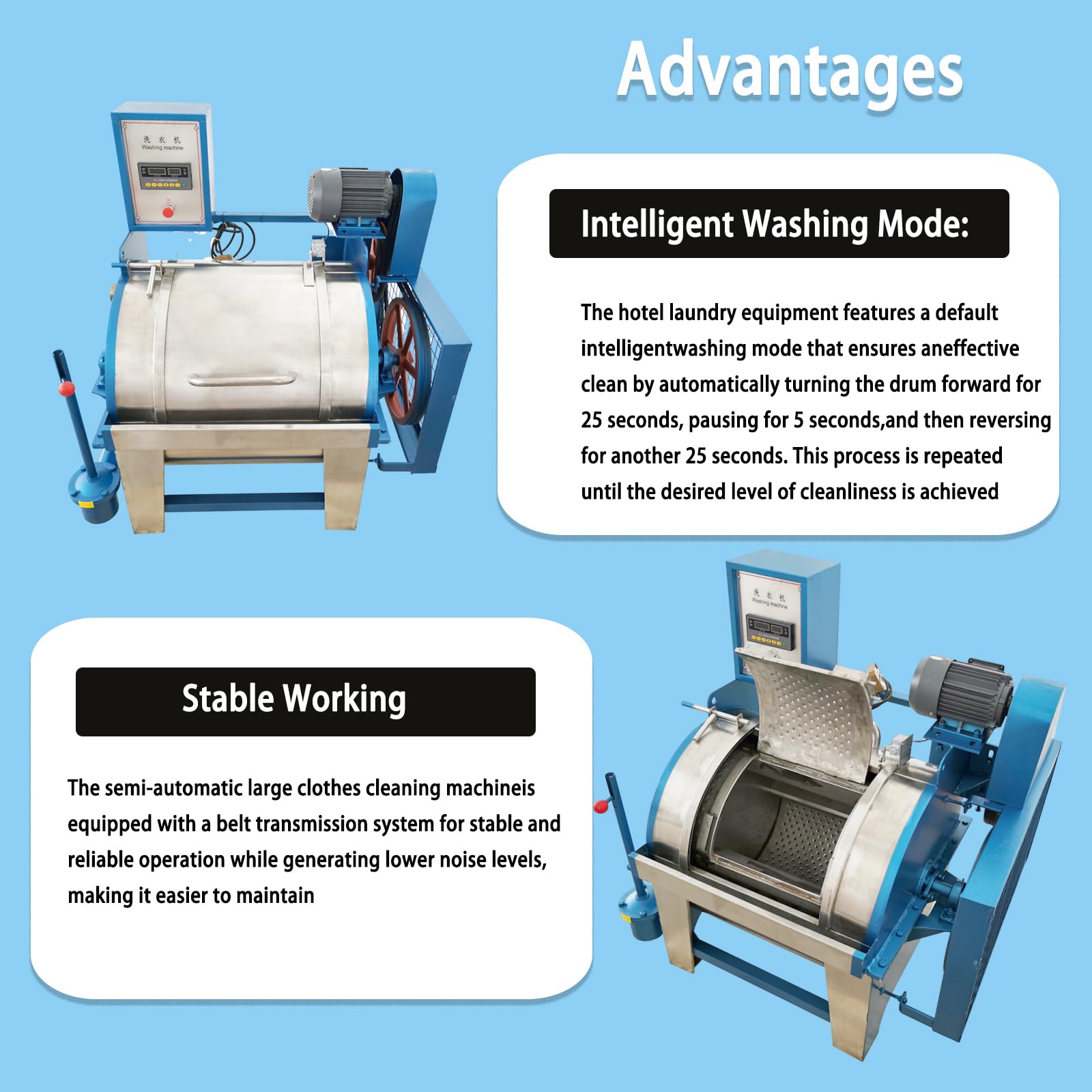 33LBS Commercial Washing Machine - Heavy Duty Industrial Laundry Equipment for Hotels & Work Clothes | 750W 220V Stainless Steel Washer | Perfect for Hotels, Restaurants & Uniform Cleaning