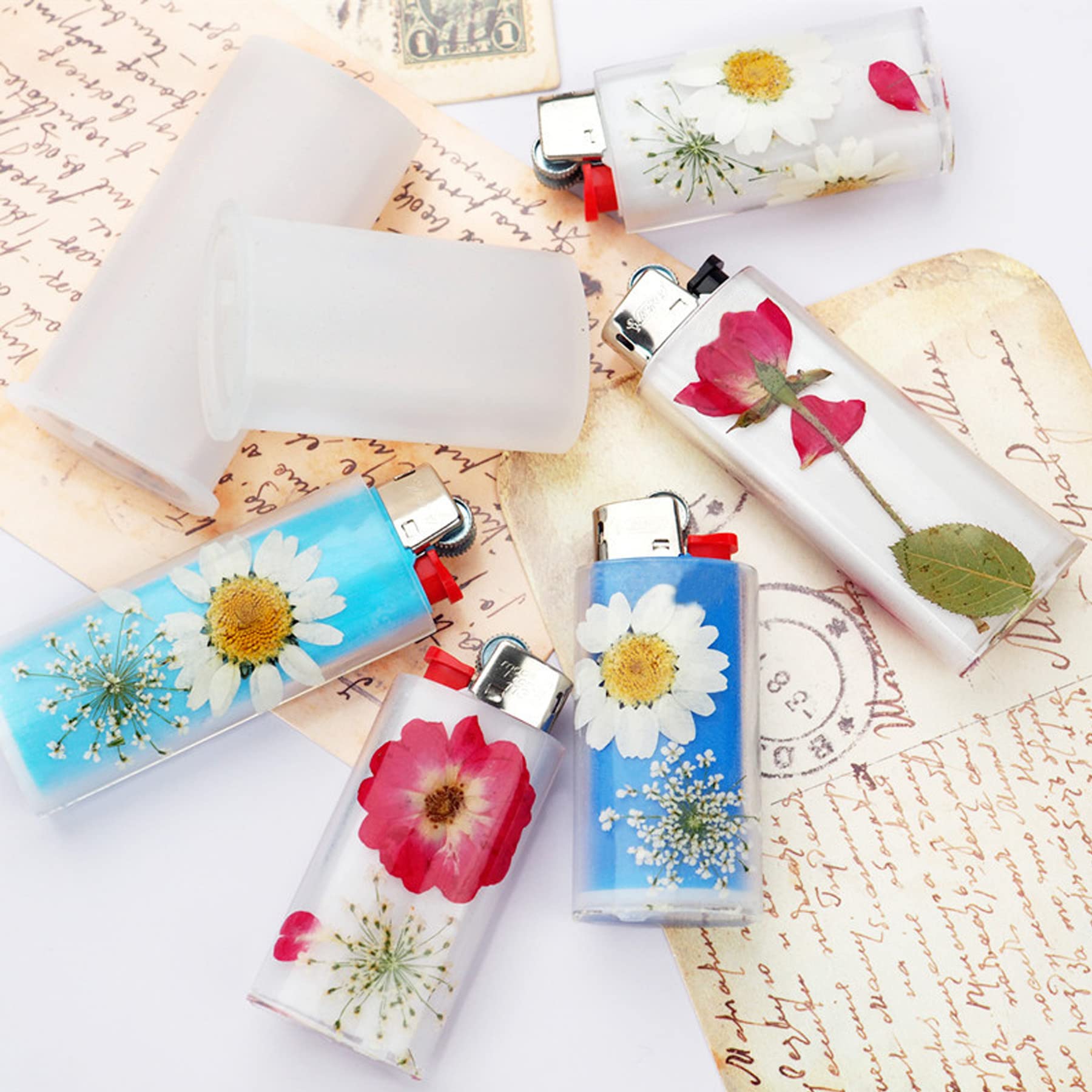 Cayway 10 PCS Lighter Case Resin Molds Set - 3 PCS Epoxy Resin Casting Molds with Sequins & Dried Flowers for DIY Crafts, Jewelry Making, and Unique Gift Ideas - Perfect for Home Decor, Party Favors, and Personalized Accessories