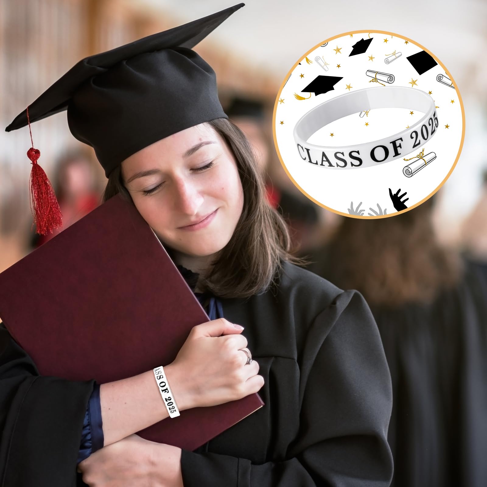 Poen 100 Pcs Class of 2025 Graduation Bracelets - Bulk Silicone Wristbands for High School & College Grad Celebrations - Commencement Party Favors Supplies (Black & White) - Perfect for Graduation Ceremonies, Senior Week & Alumni Events