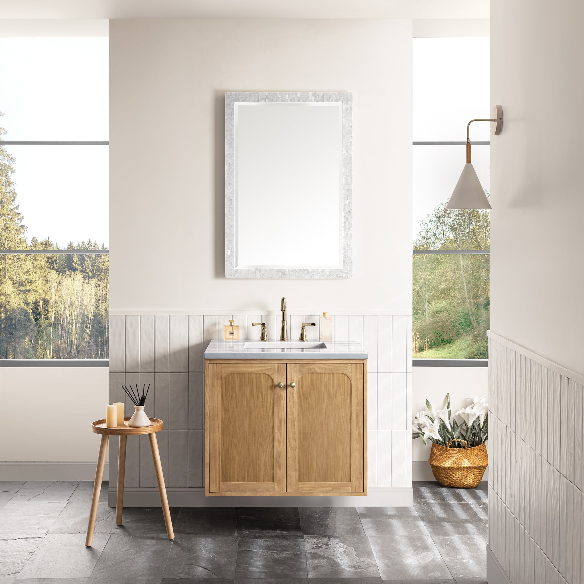 Laurent 30 Inch Single Bathroom Vanity in Light Natural Oak - Modern Sink Cabinet for Small Space & Powder Room Makeover