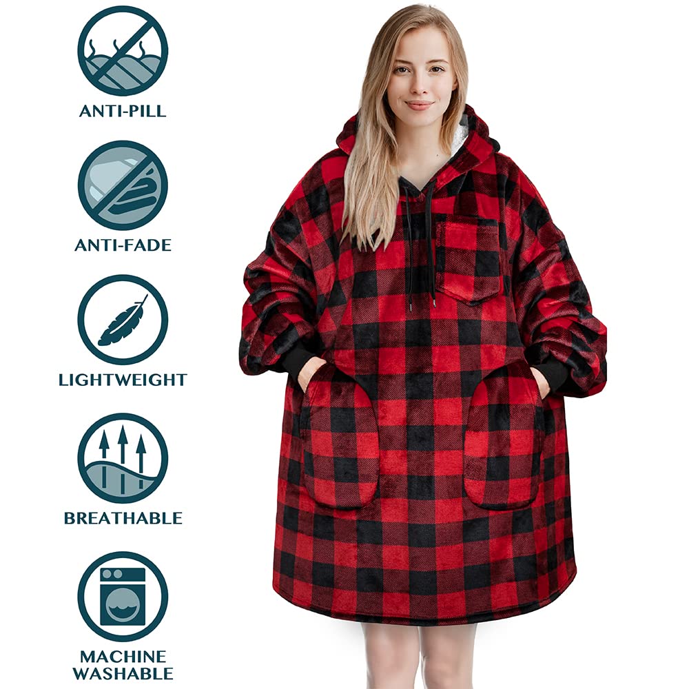 PAVILIA Wearable Blanket Hoodie for Women & Men - Oversized Sherpa Fleece Hooded Sweatshirt Blanket Sweater | Cozy Loungewear for Home, Camping & Outdoor Activities