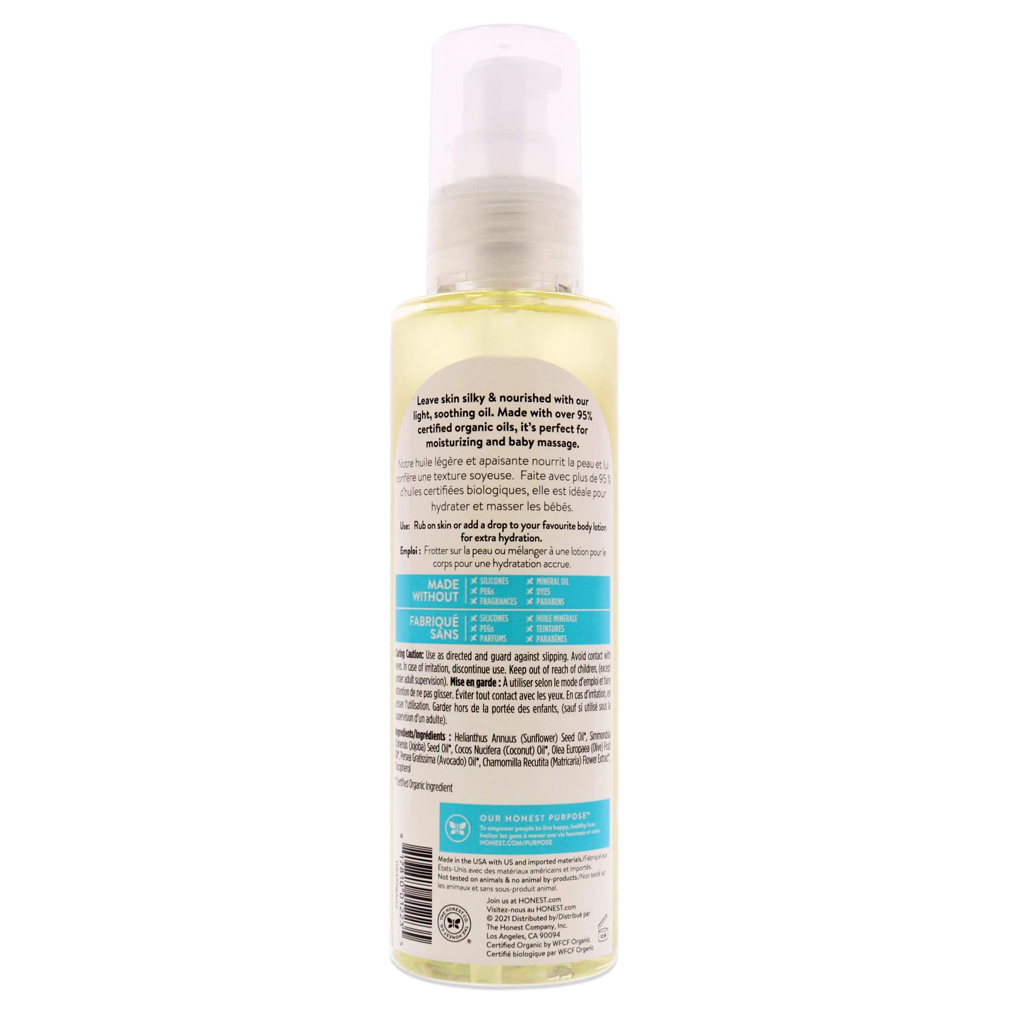 HONEST Organic Body Oil Moisturizer - 4 oz | Natural Hydration for Dry Skin | Perfect for Massage, After Shower & Daily Skincare Routine