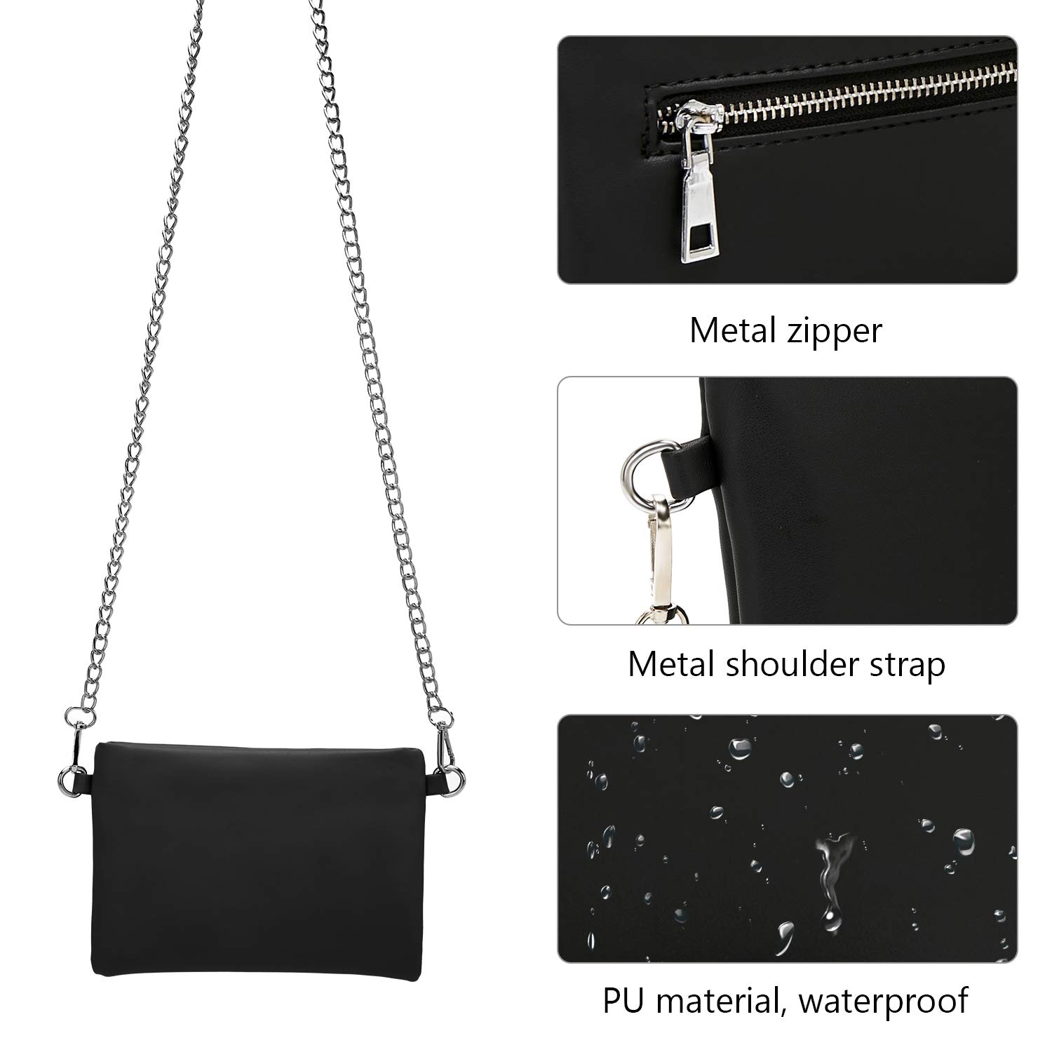 Forestfish Women's Black Leather Clutch Purse - Small Crossbody Bag with Wrist & Shoulder Strap - Perfect for Evening Events, Parties & Date Nights