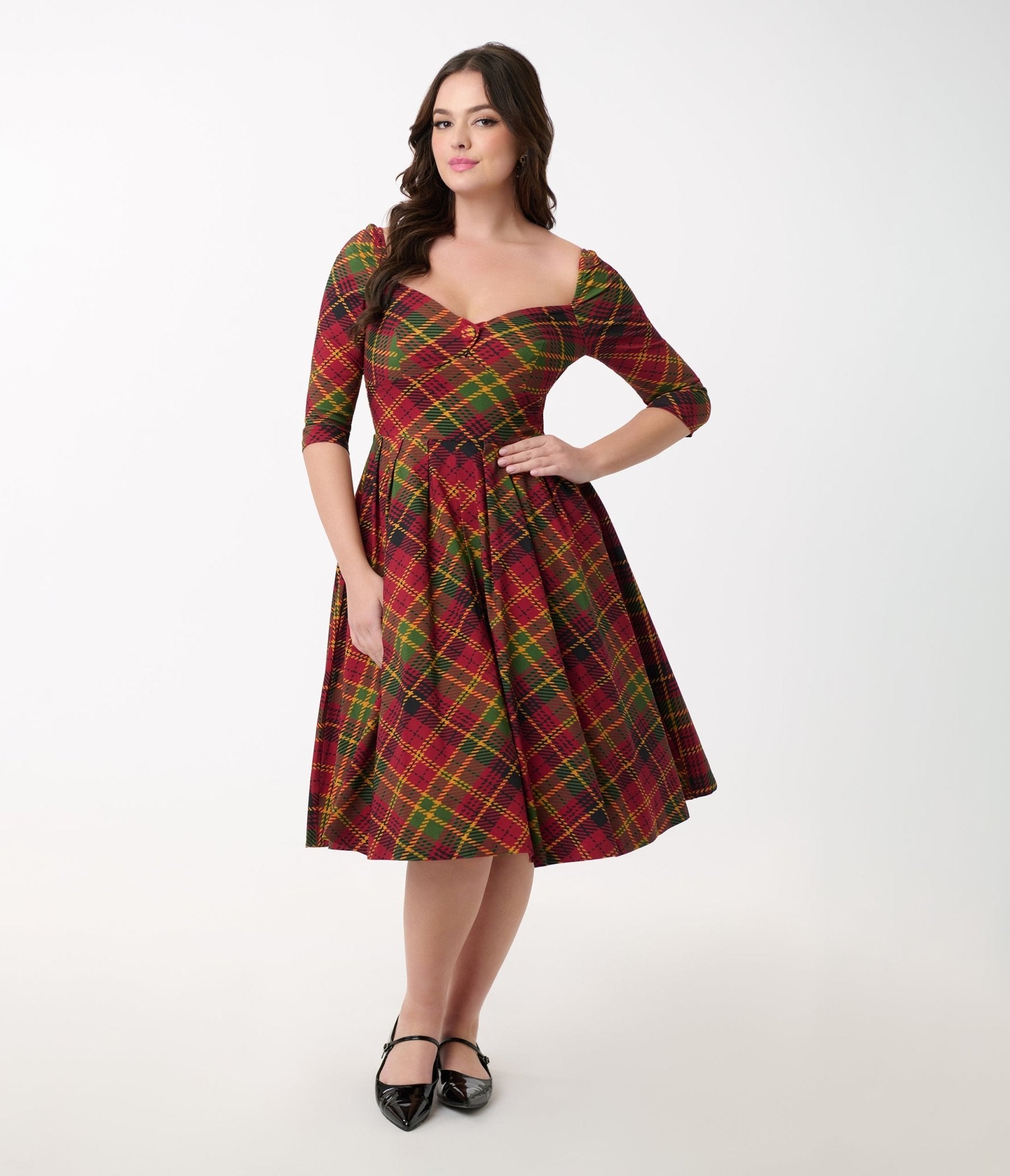 Vintage 1950s Burnt Orange & Green Plaid Swing Dress - Retro Lamar Style for Women | Perfect for Cocktail Parties, Tea Dances & Vintage Fashion Events