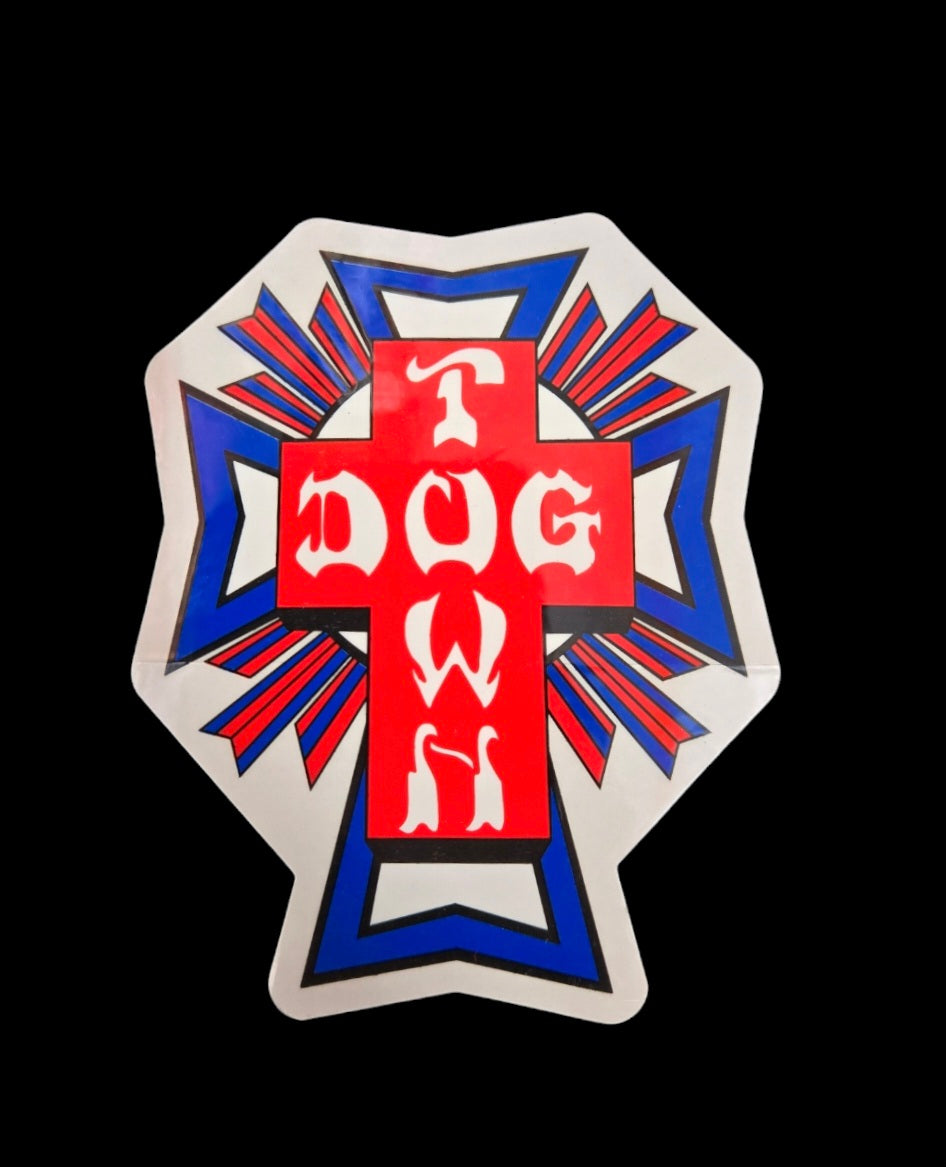 Dogtown Cross Sticker - Patriotic Red White Blue Decal for Cars, Laptops & Windows | Perfect for American Pride & Home Decor