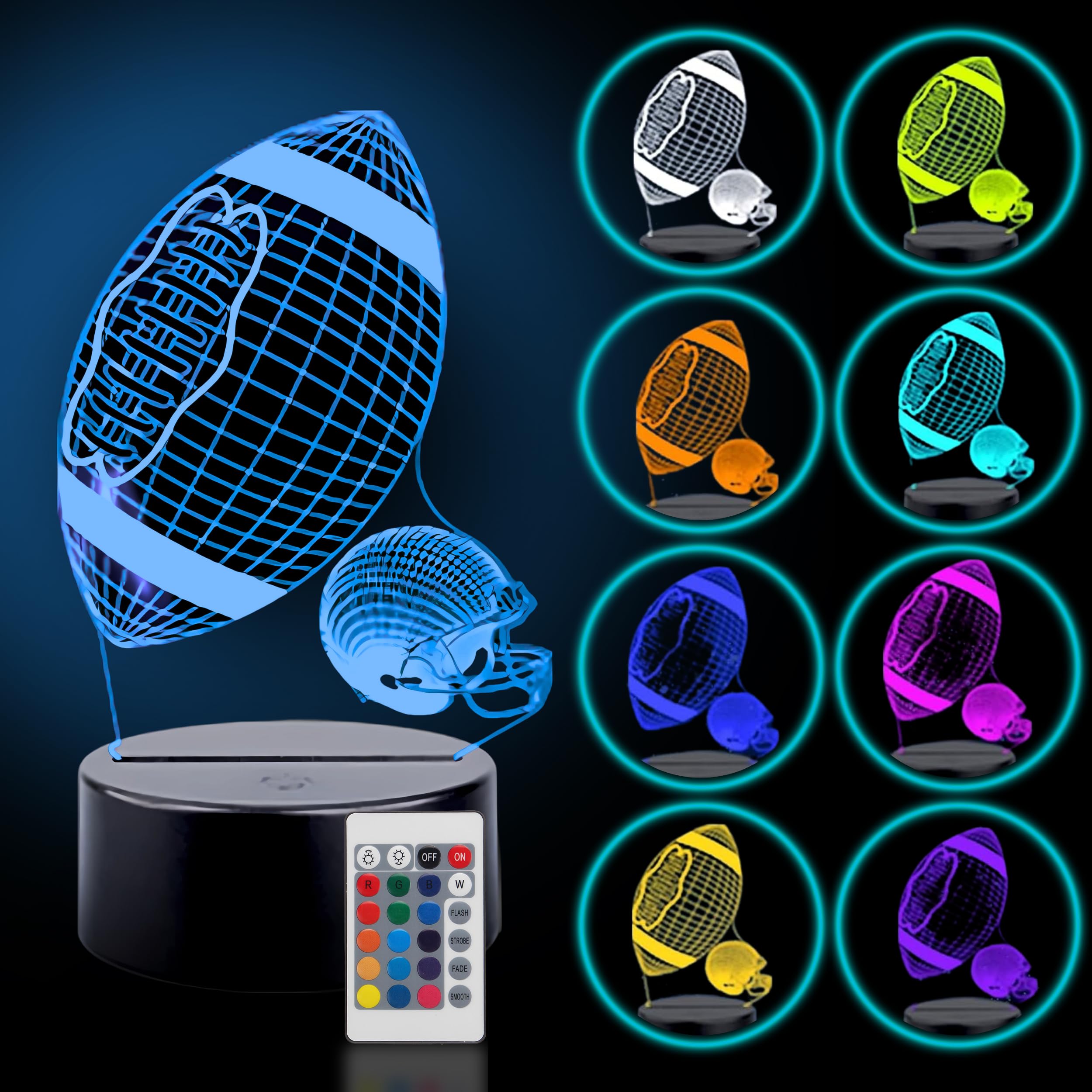 Killer's Instinct Outdoors Football Night Light - 3D Illusion LED Soccer Lamp for Boys Bedroom Decor | Perfect for Kids Room, Game Room & Sports Themed Nursery