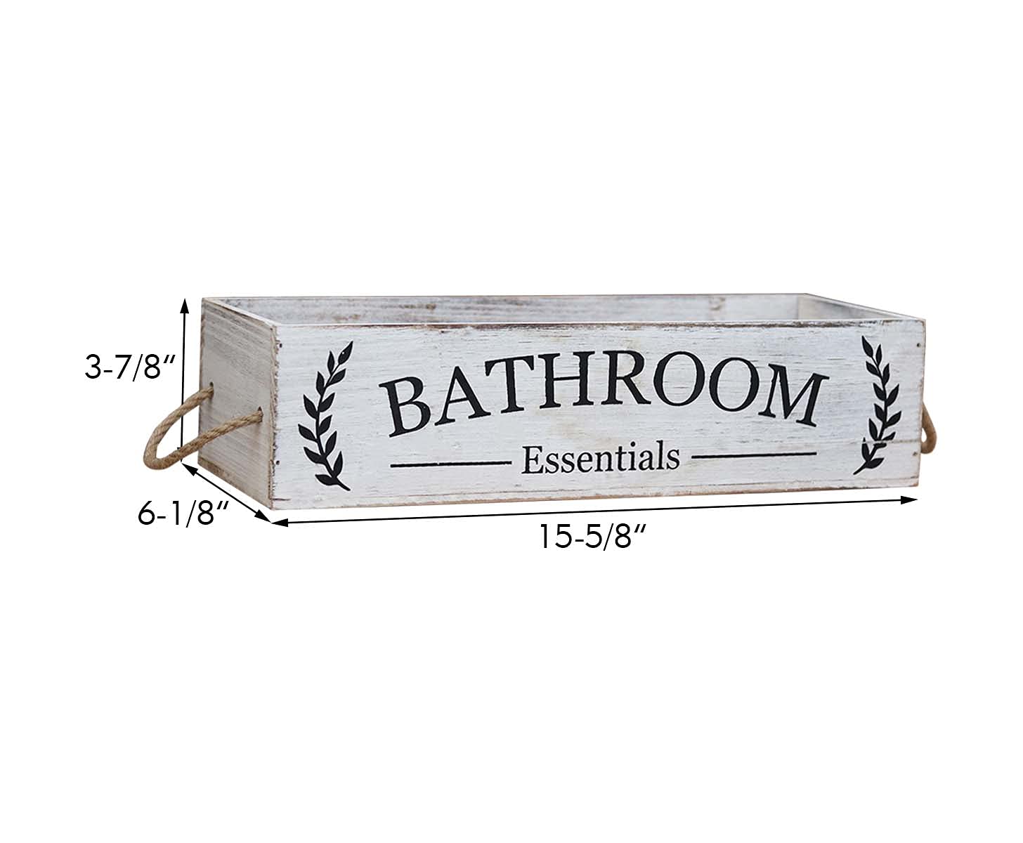 Rustic Farmhouse Wooden Bathroom Storage Box - Over The Toilet Organizer with Rope Handle, Distressed White Finish - Perfect for Toilet Paper Storage, Bathroom Decor & Small Space Organization