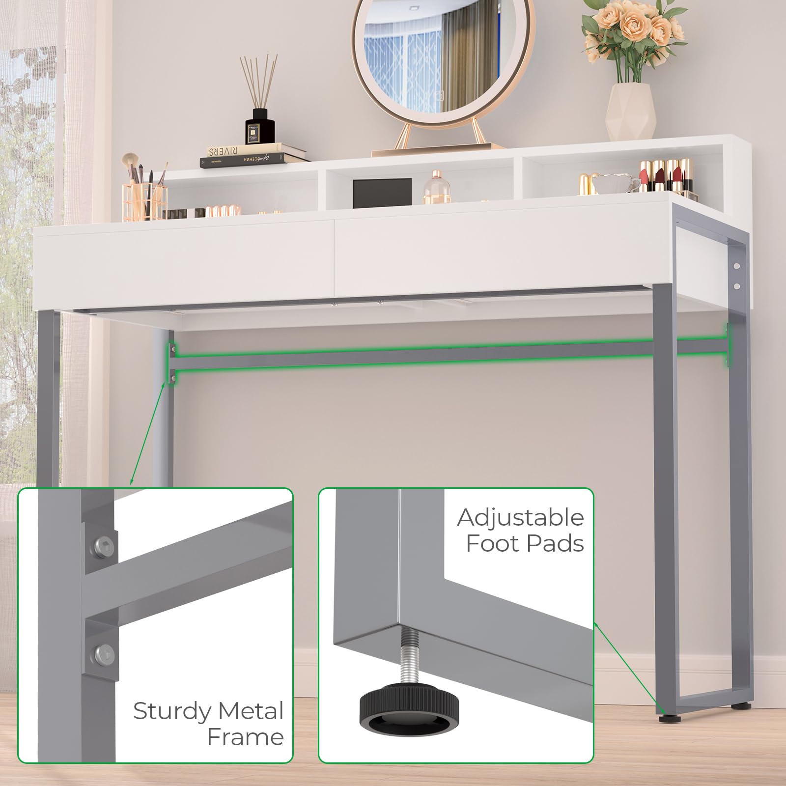 GreenForest White Vanity Desk with Drawers & Storage - 31.5