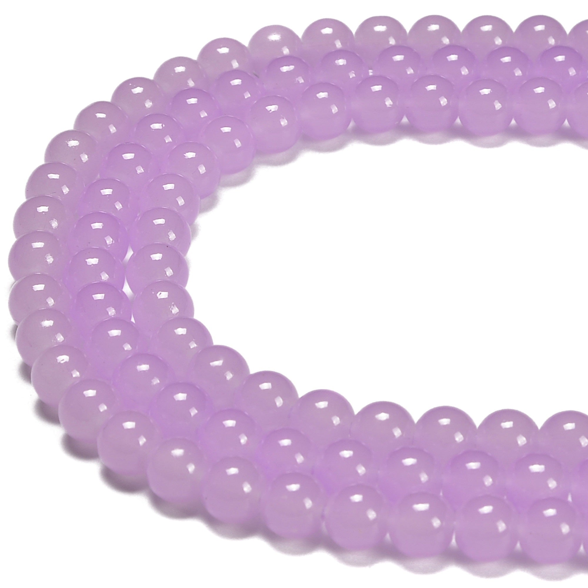 6mm 8mm 10mm 15.5 Inch Light Purple Crystal Glass Smooth Round Beads for Jewelry Making, DIY Crafts, Bracelets & Necklaces - 1 Strand