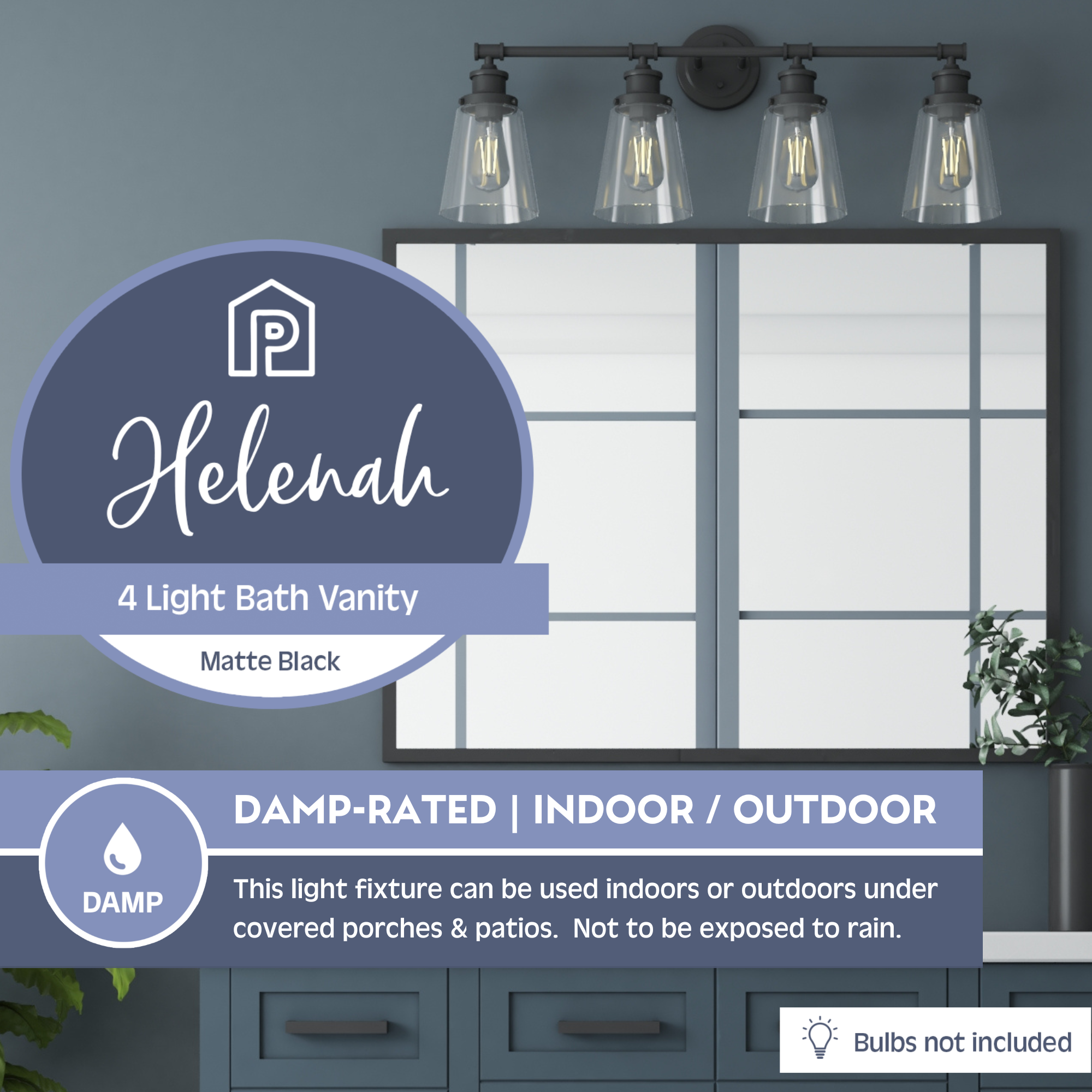 Helenah 4-Light Vanity Light Fixture in Matte Black - Perfect for Bathroom, Bedroom, and Dressing Room Lighting