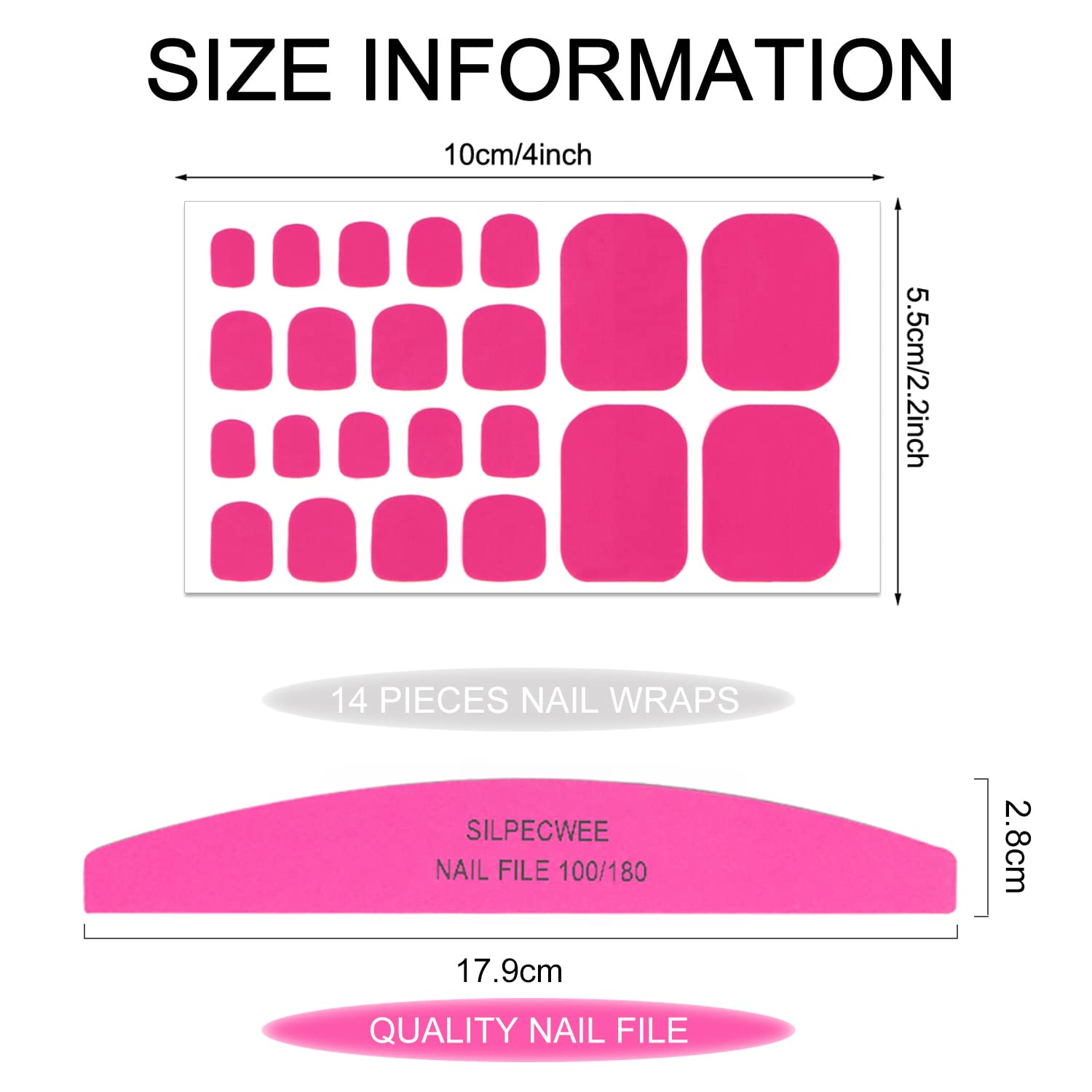 SILPECWEE 20 Sheets Red Solid Color Toenail Polish Strips - Self-Adhesive Nail Wraps for Women, Gel Nail Stickers with 1 Nail File - Perfect for Pedicures, Home Manicures & Toe Nail Art Designs